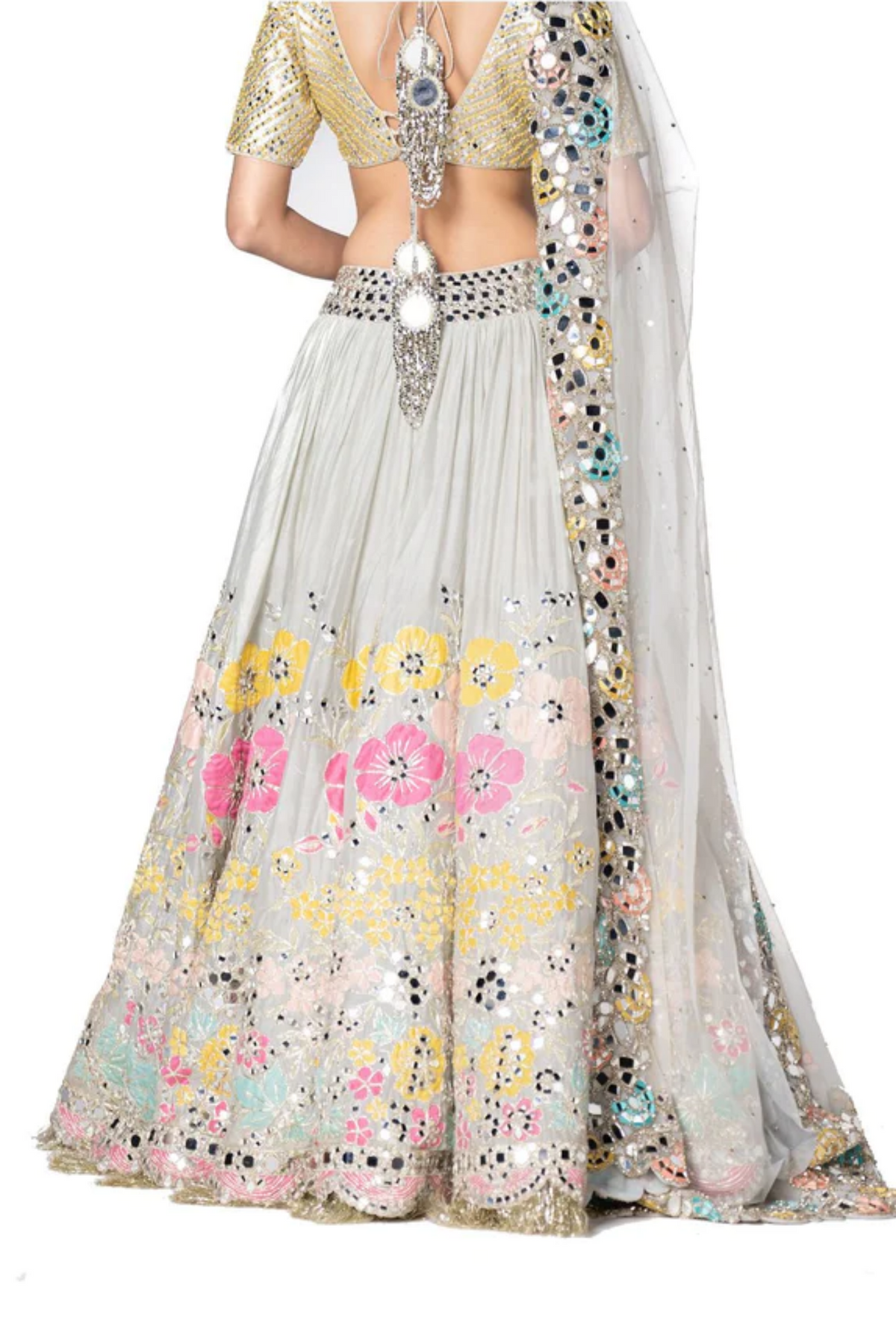 Multicoloured Floral Patched Lehenga Set