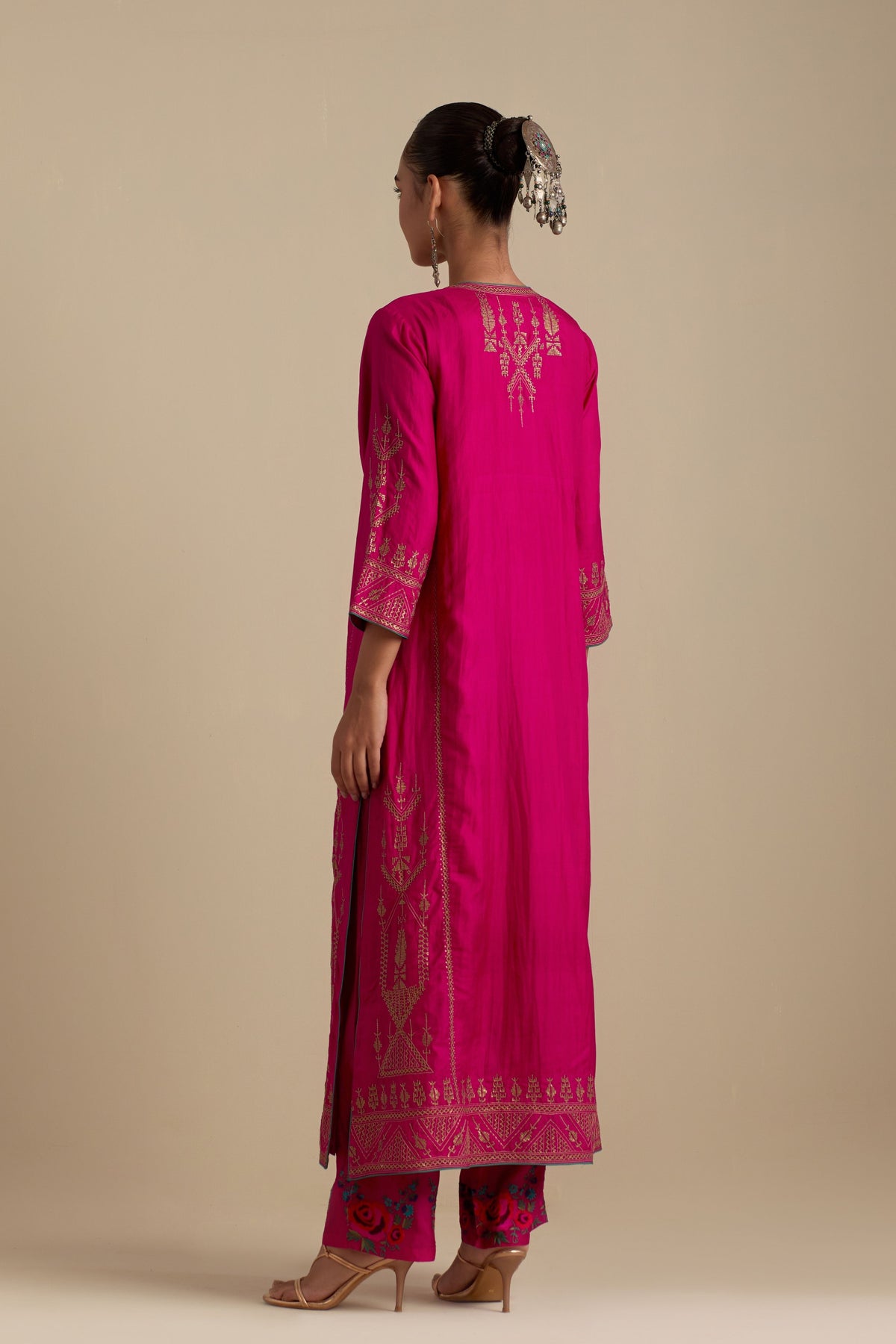 Fuchsia Silk Straight Kurta Set