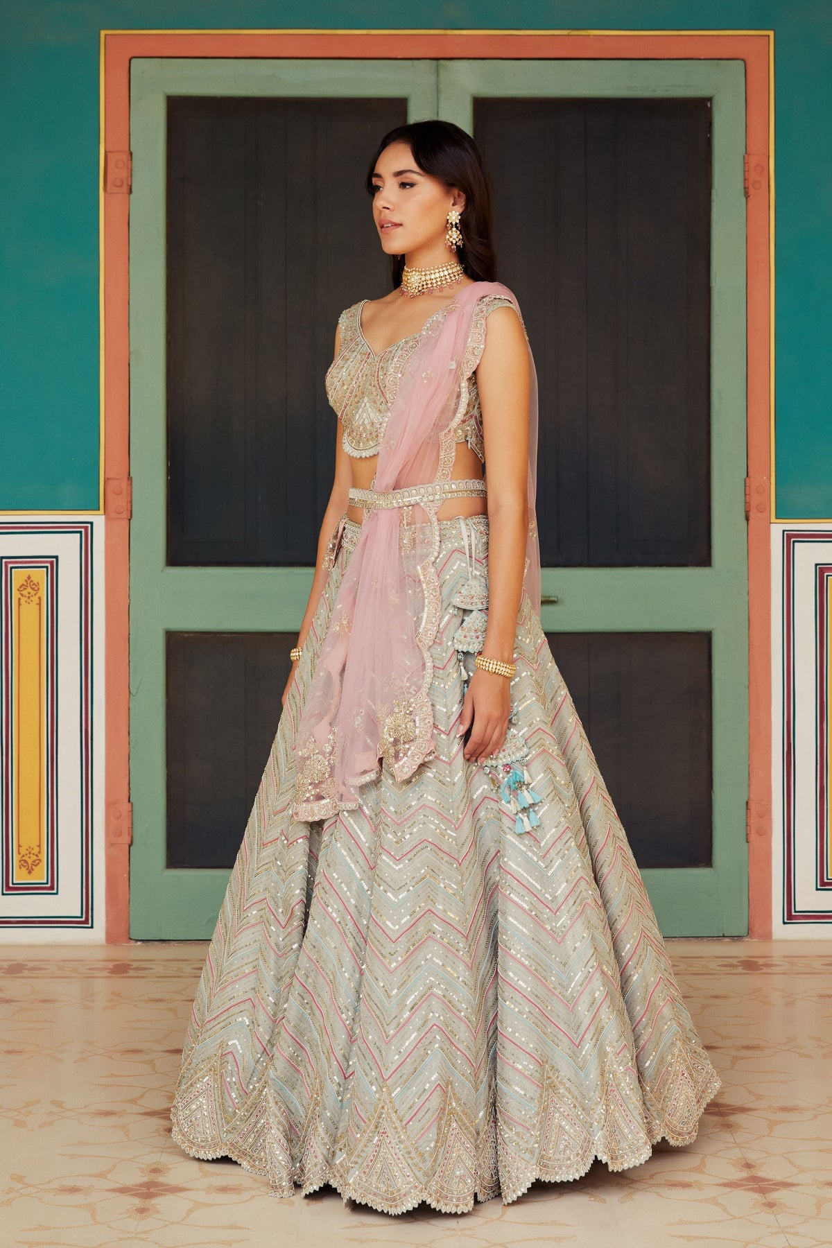 Dove grey embroidered lehenga set