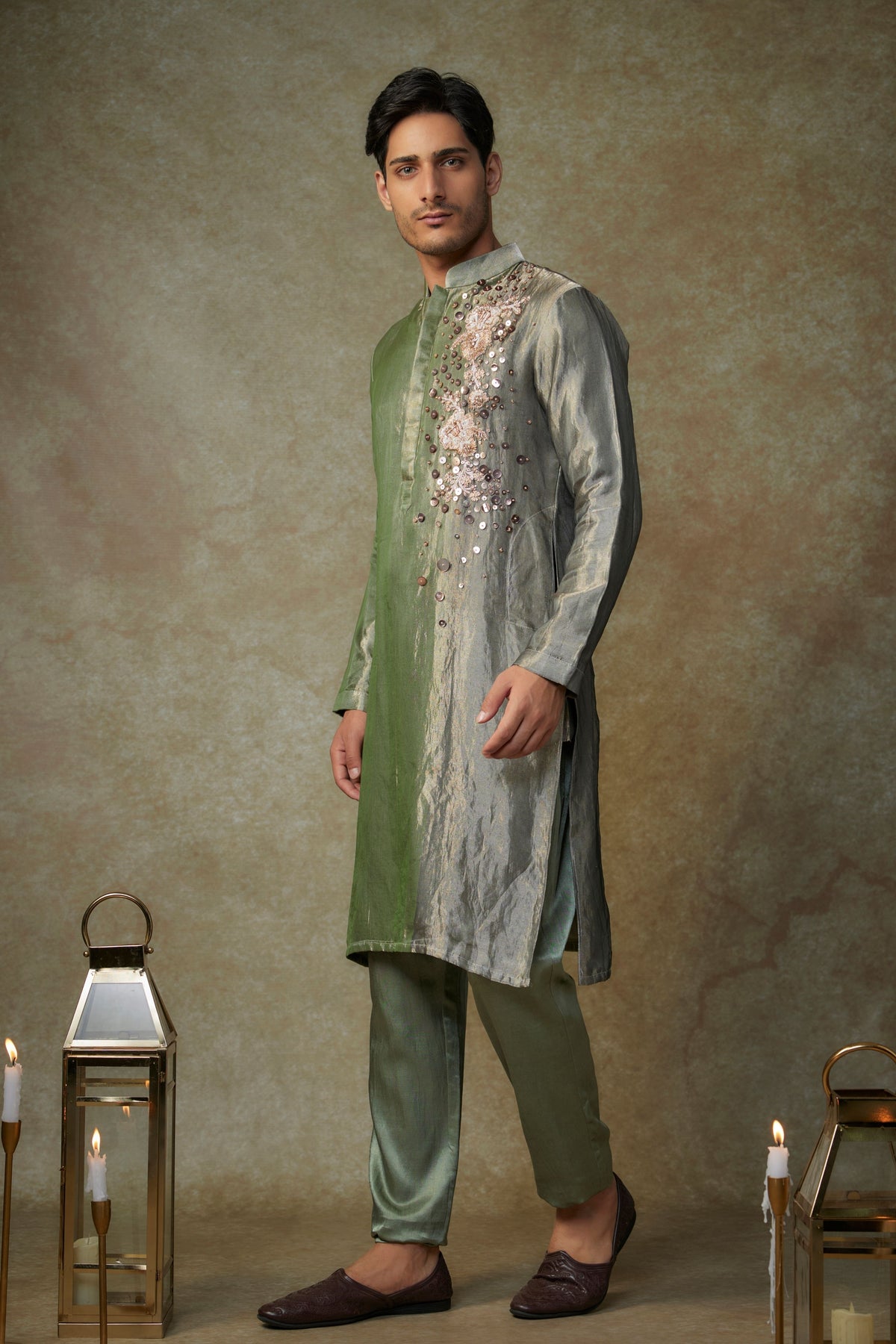 Green Black Embroidered Kurta Set