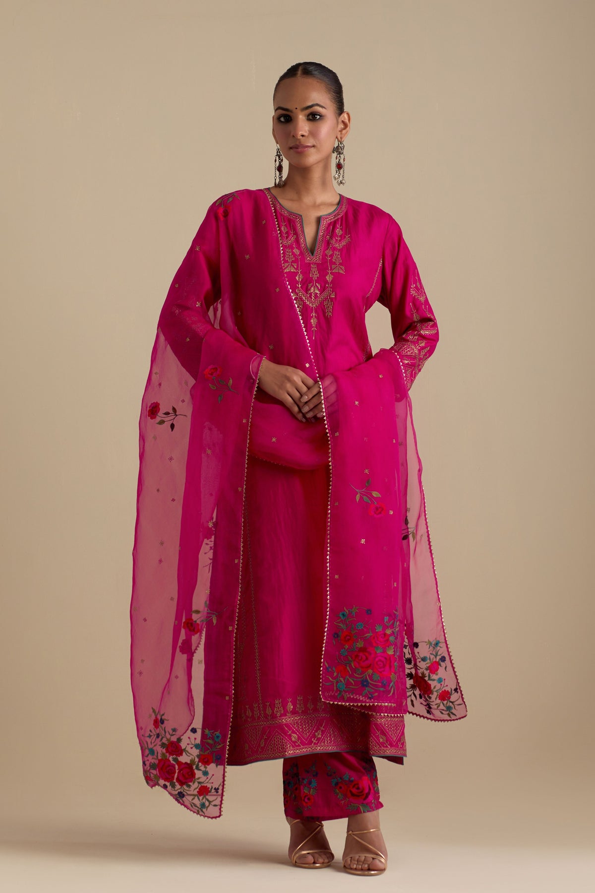 Fuchsia Silk Straight Kurta Set