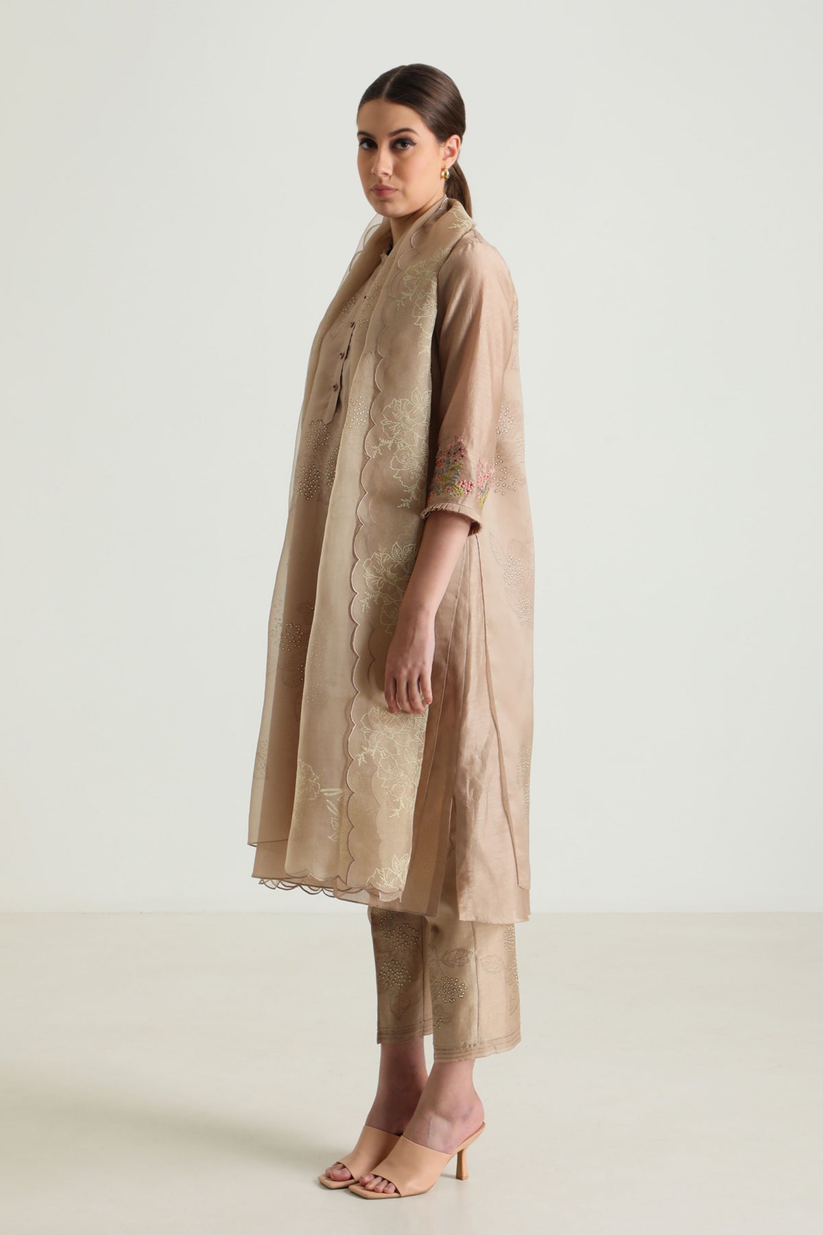 Beige Double Layer Kurta Set