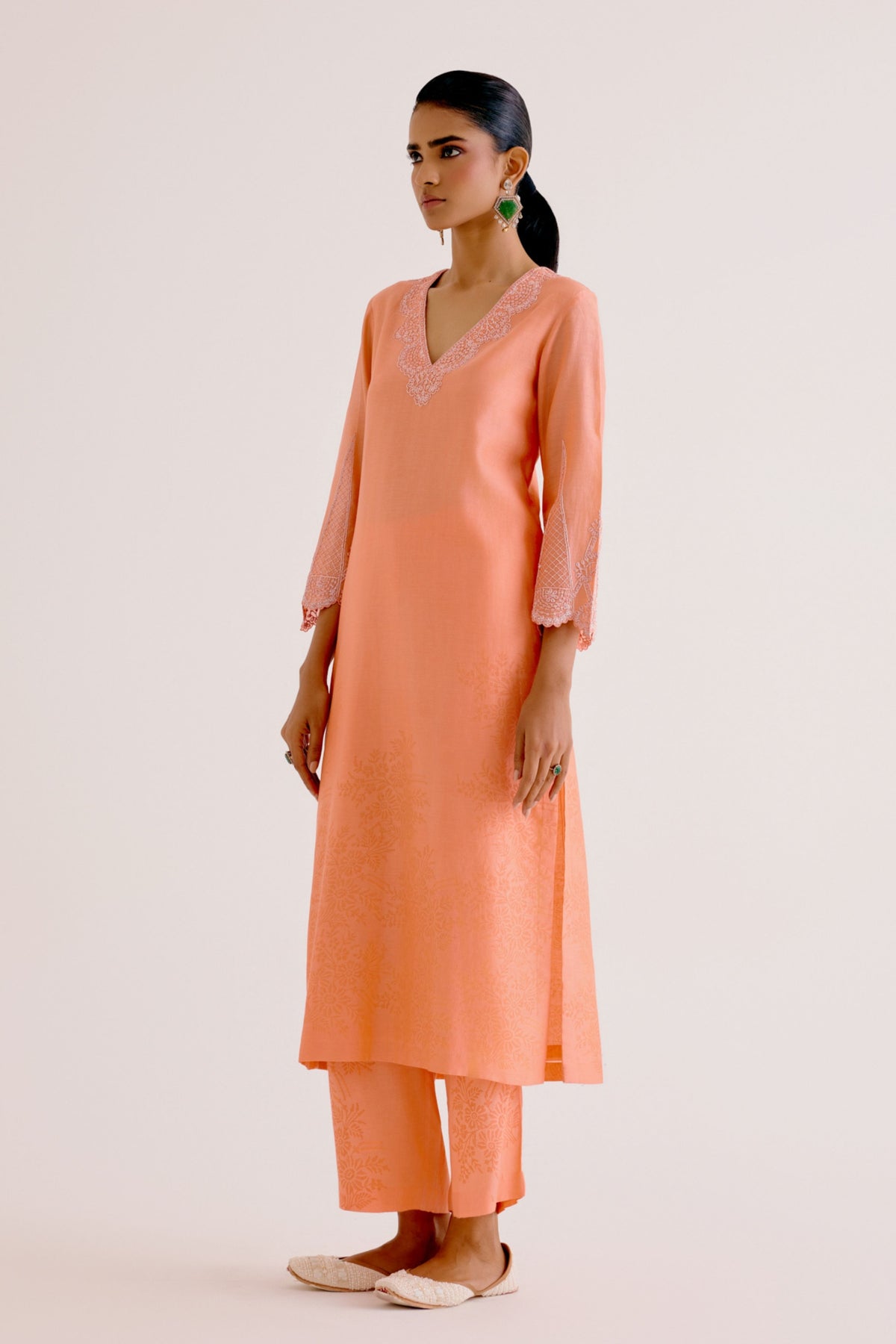 Peach Embroidered Kurta Set