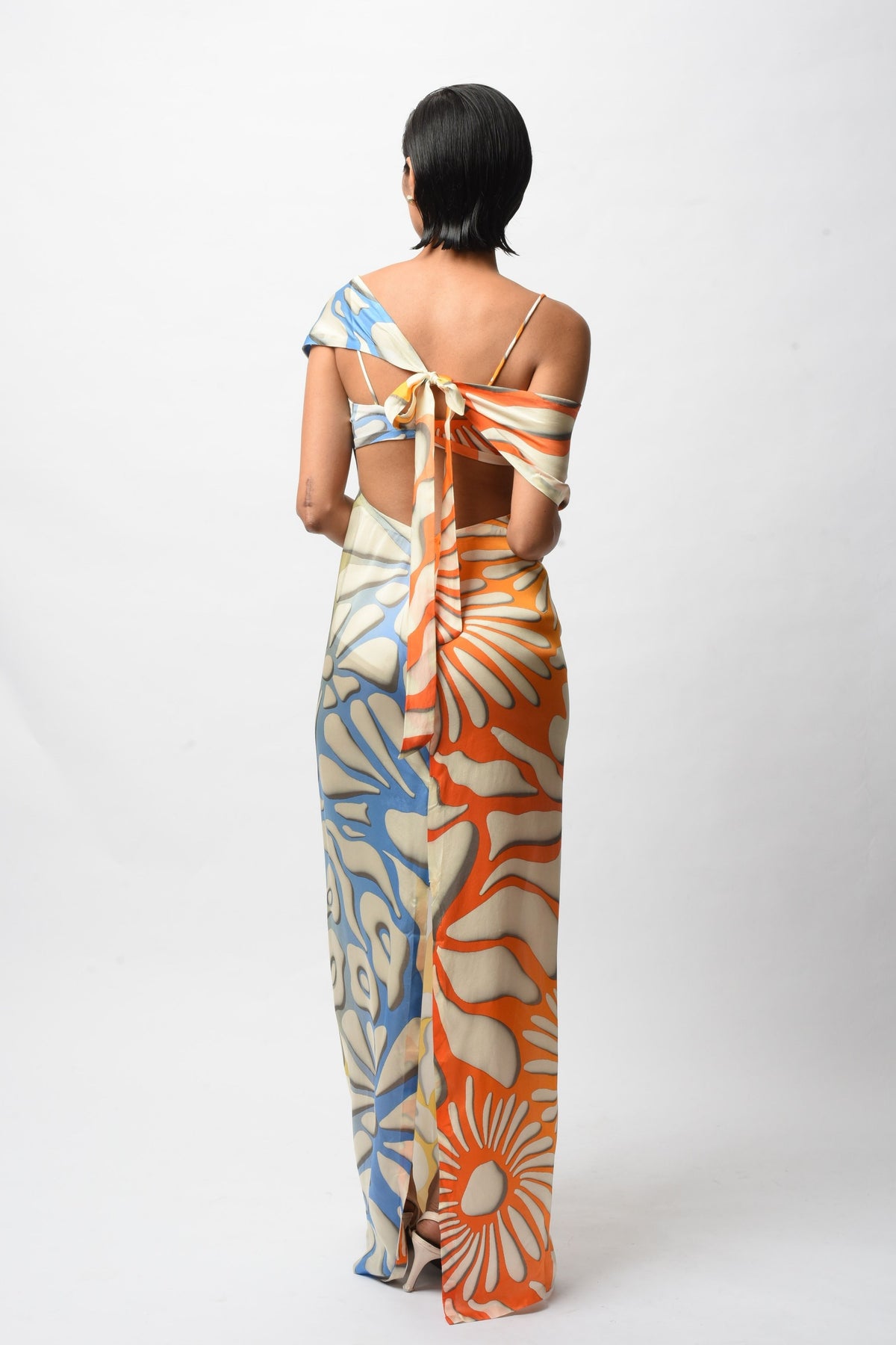 Multicolor Satin Allure Backless Resort Gown