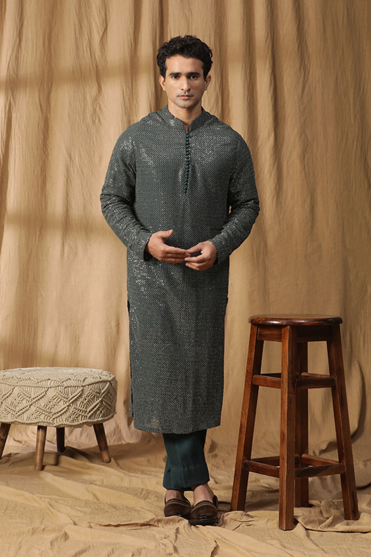 Sequin Green Kurta Set