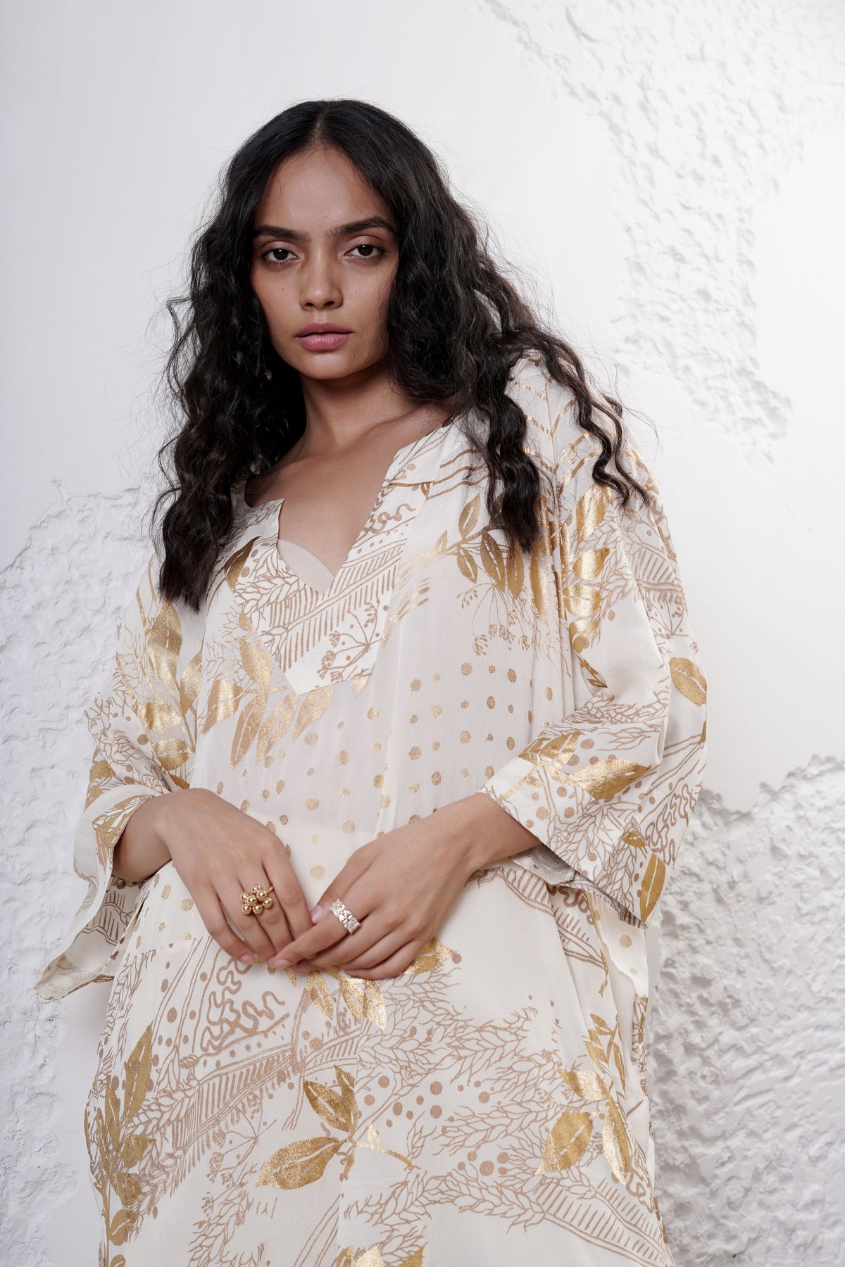 Ivory Foil Printed Kaftan Set