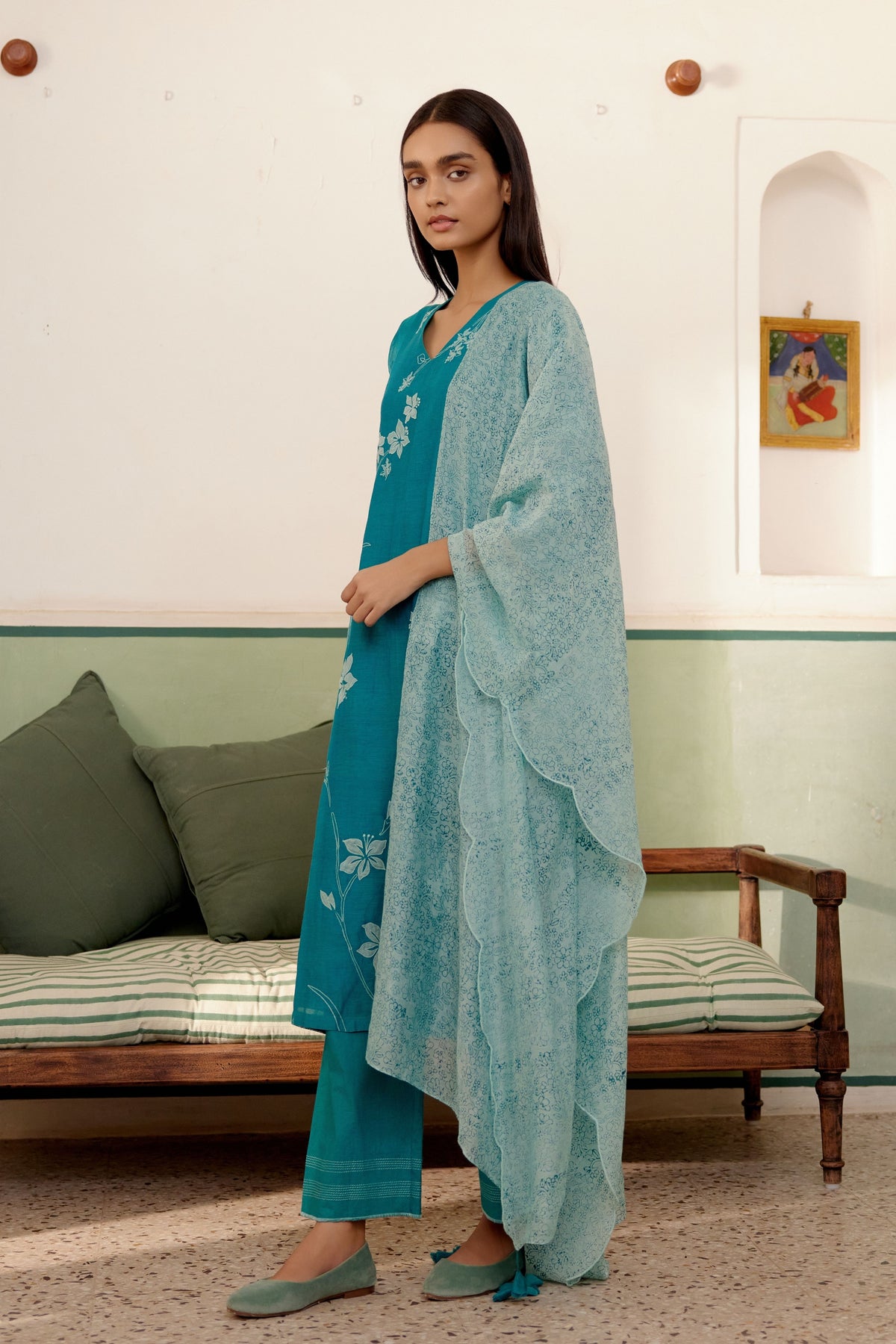 Teal Applique Kurta Set