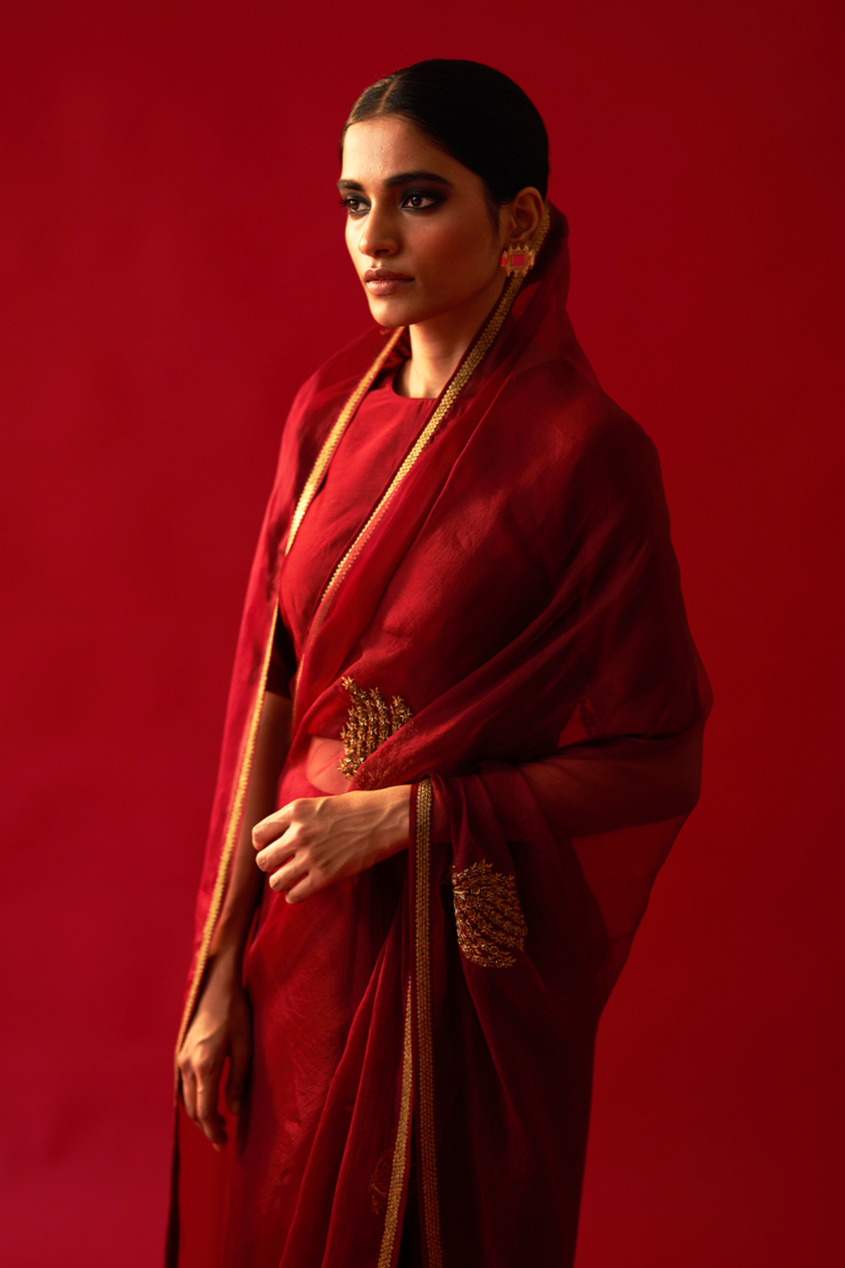 Maroon Embroidered Saree