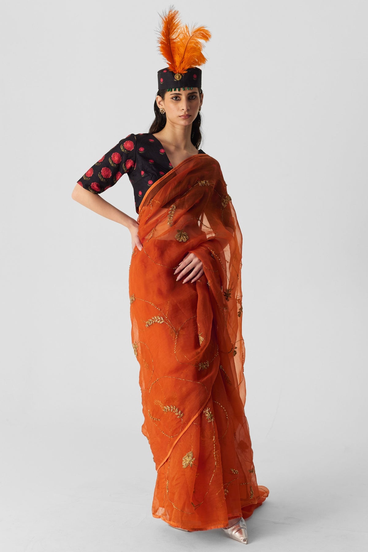 Orange Embroidered Saree