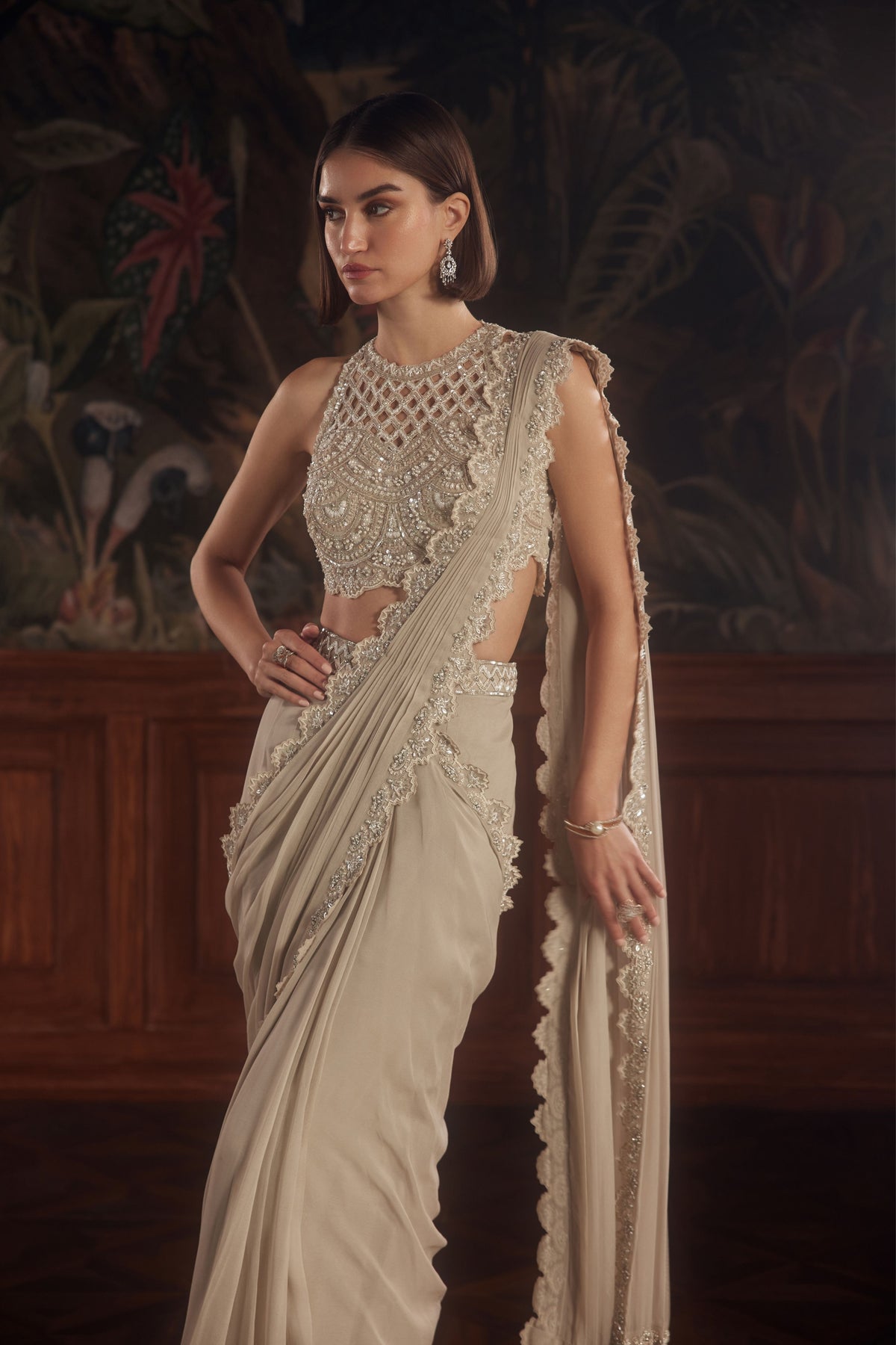 Carina Beige Draped Saree