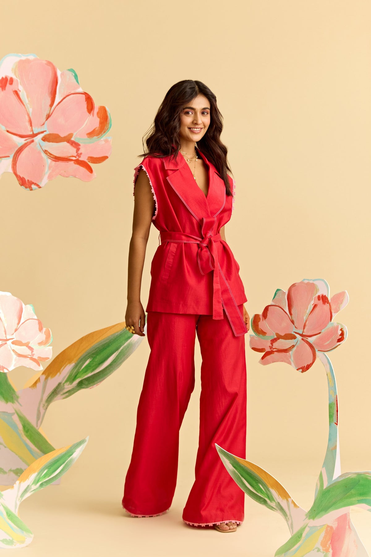 Red Chanderi Co-ord Set