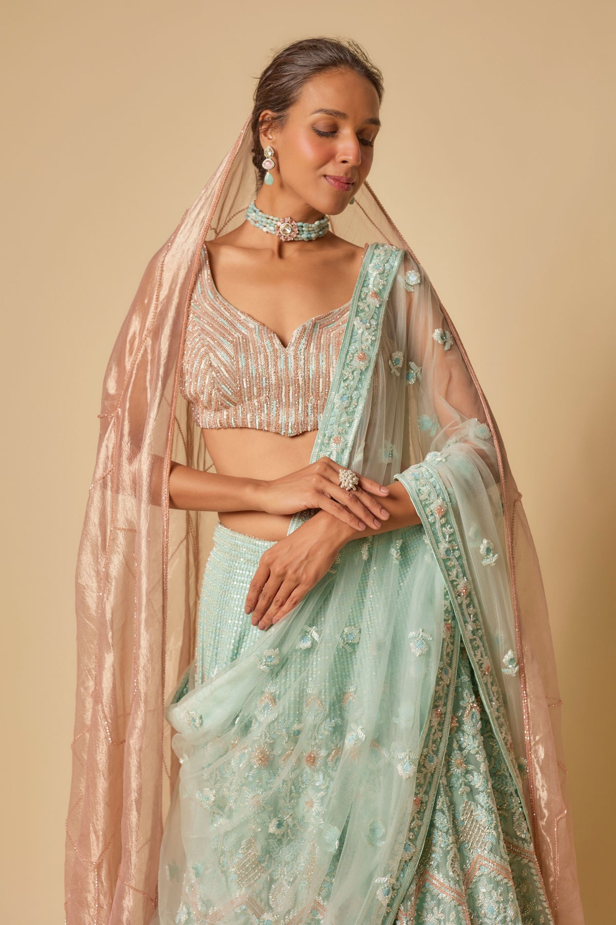 Mint Heavy Embroidered Lehenga Set