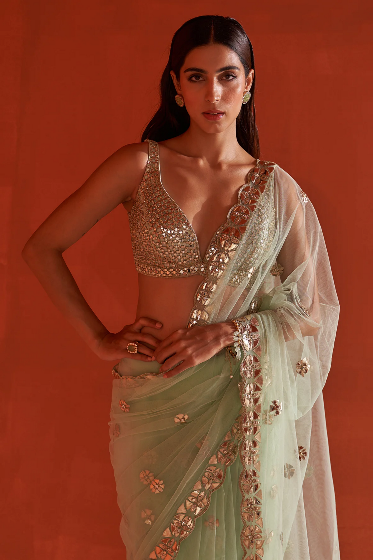 Sea Green Net Saree