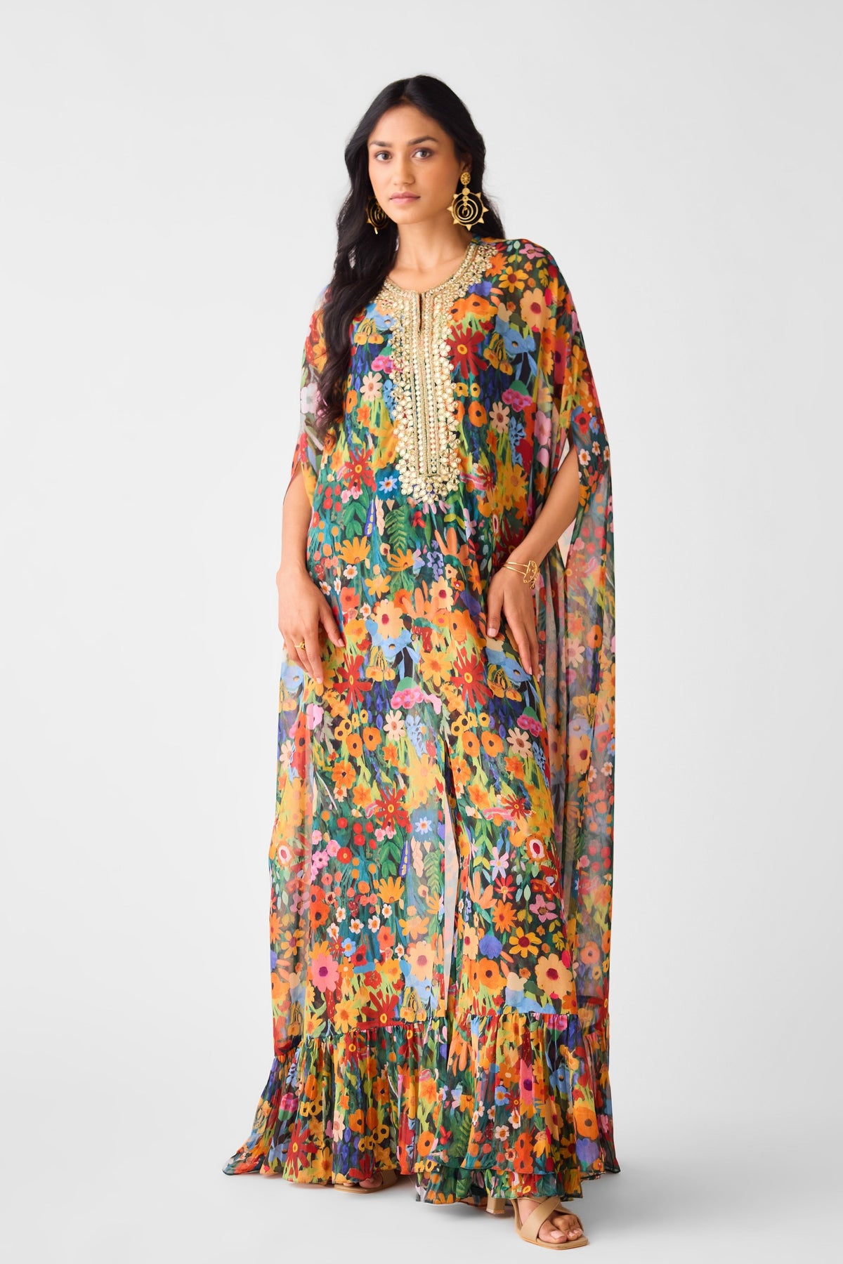 Multi Embroidered Floral Sharara Set