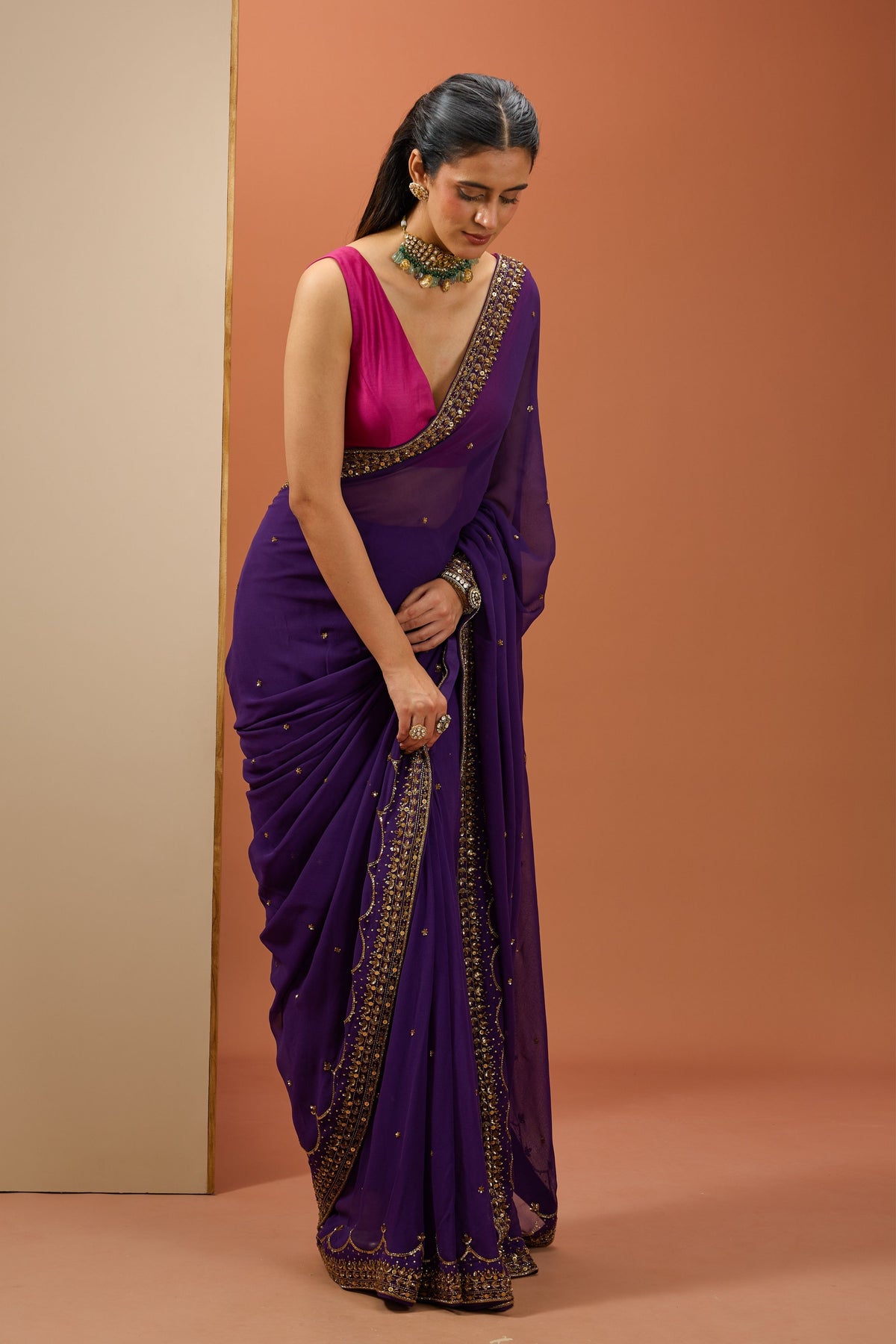 Deep Purple Saree Set