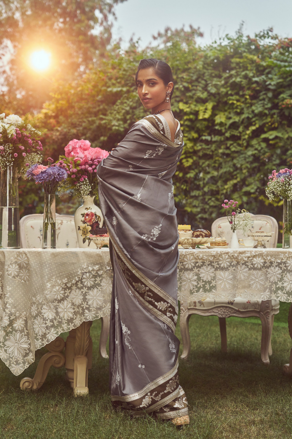 Steel Grey Meenakari Zari Handloom Sari