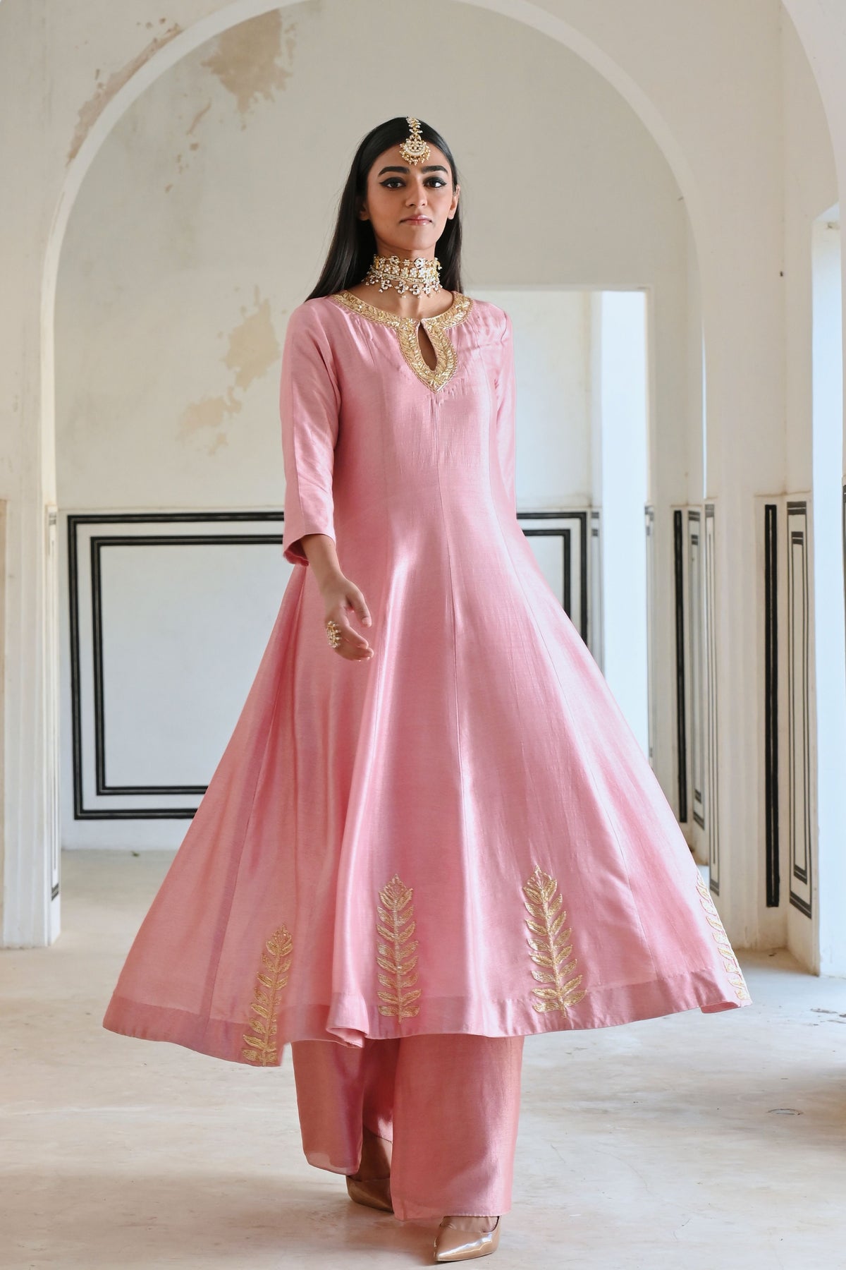 Mauve Pink Embroidered Anarakali Set