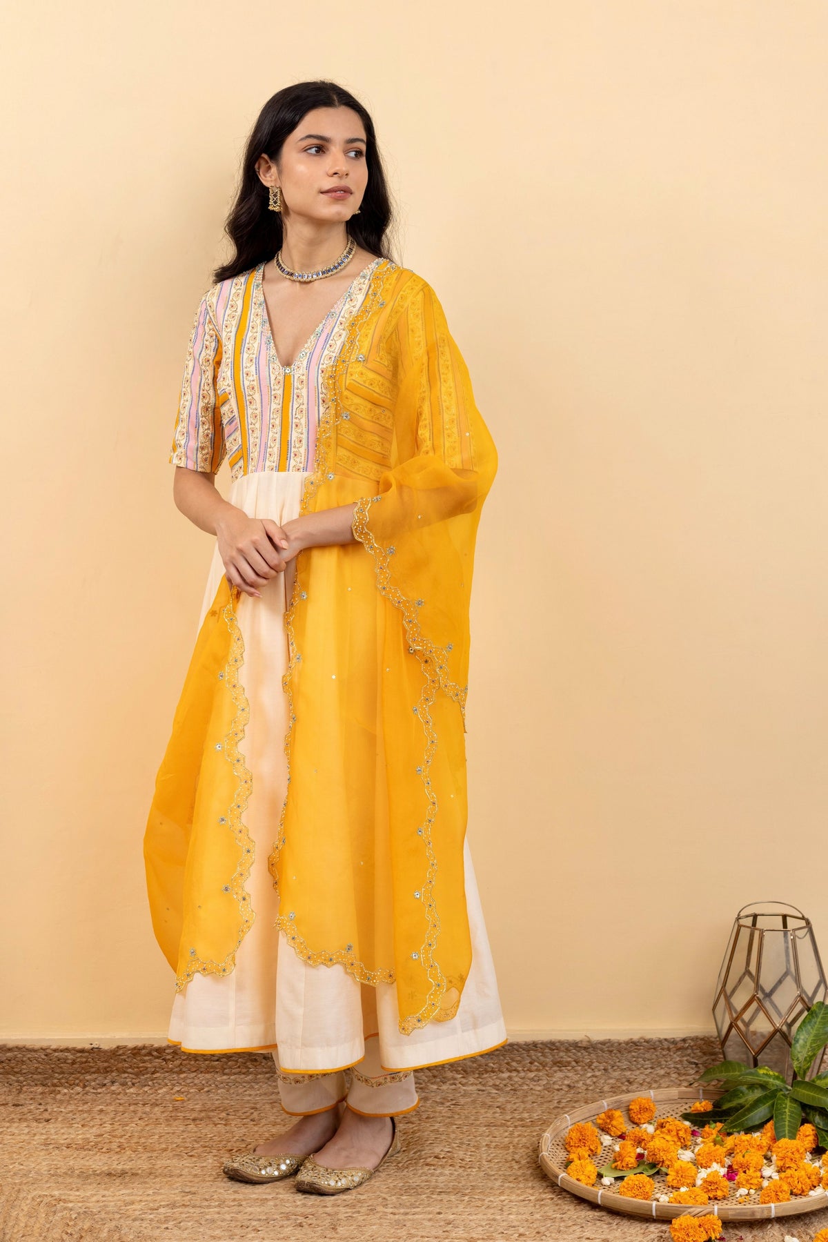 Yellow Kira Anarkali Set