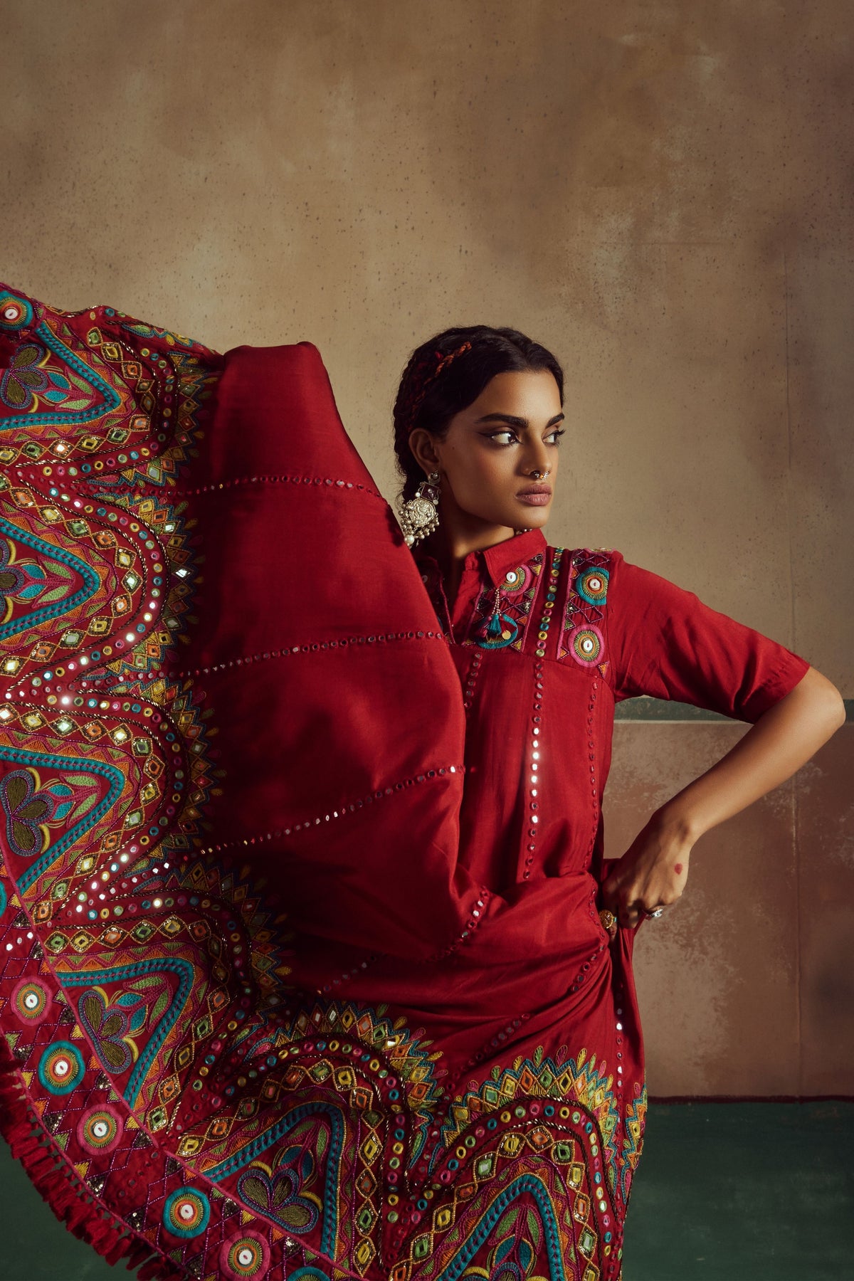 Red Anarkali With Lehenga Set