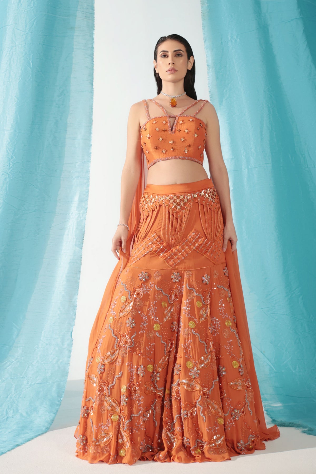 Apricot Lehenga Set