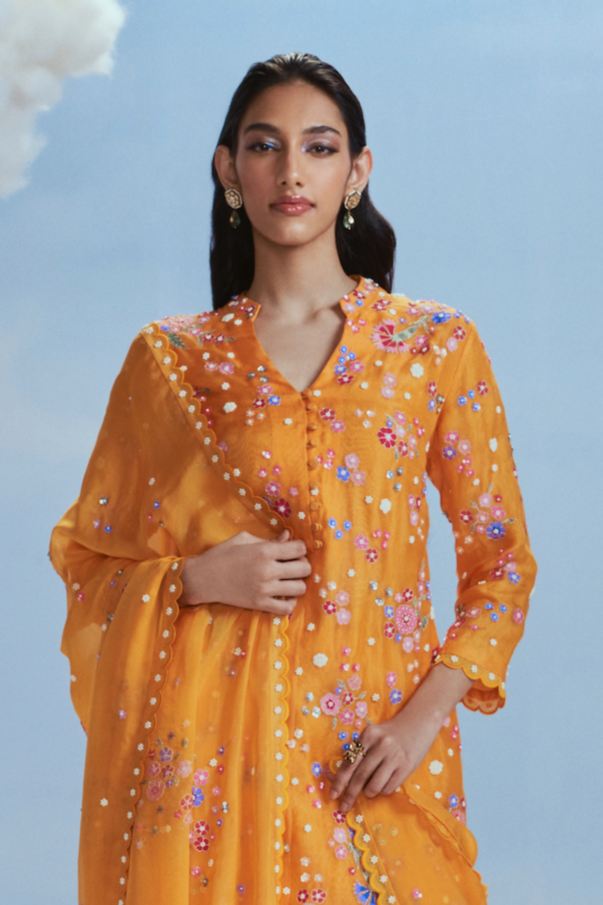 Yellow Izmir Carnations Kurta Set