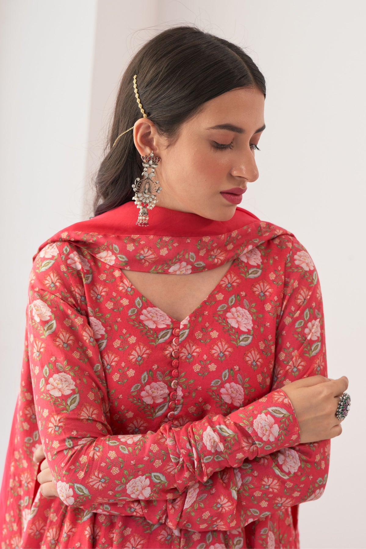 Hot Pink Peony Anarkali Set