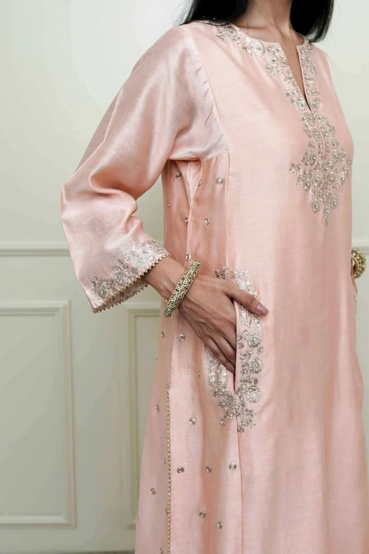 Pearl pink long kurta set