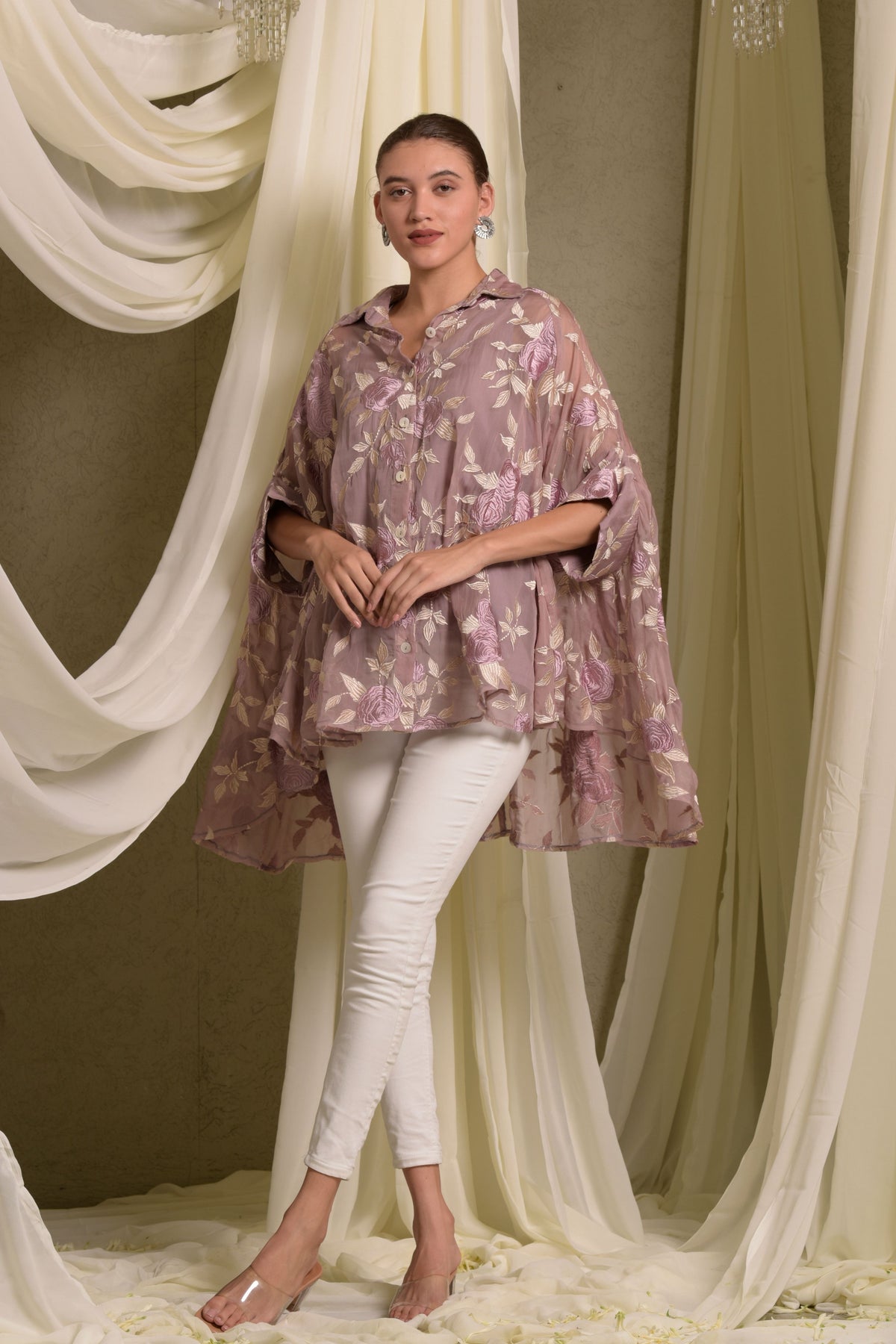 Elahe Embroidered Rose Purple Shirt