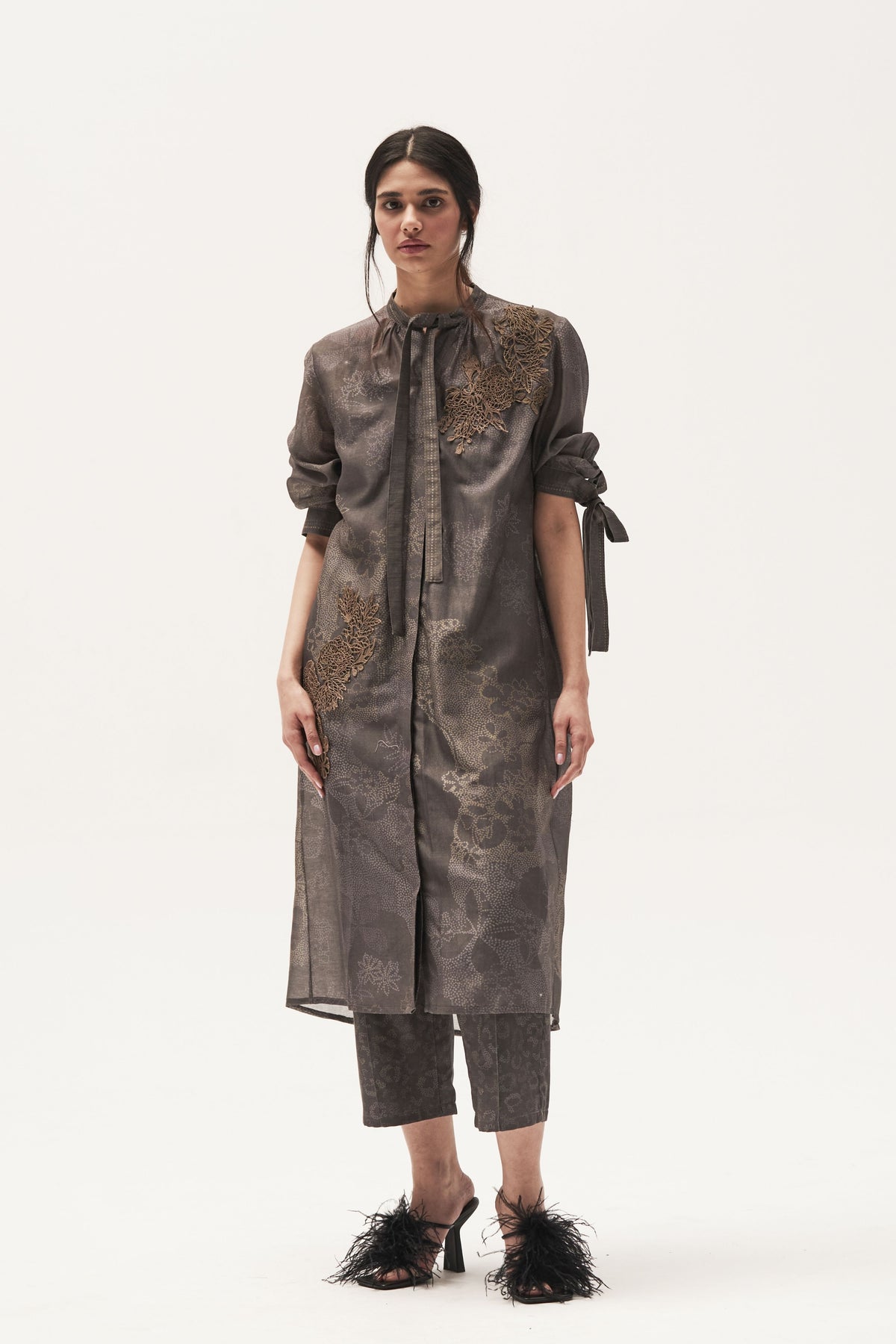 Botanical Long Shirt Knotted Tunic