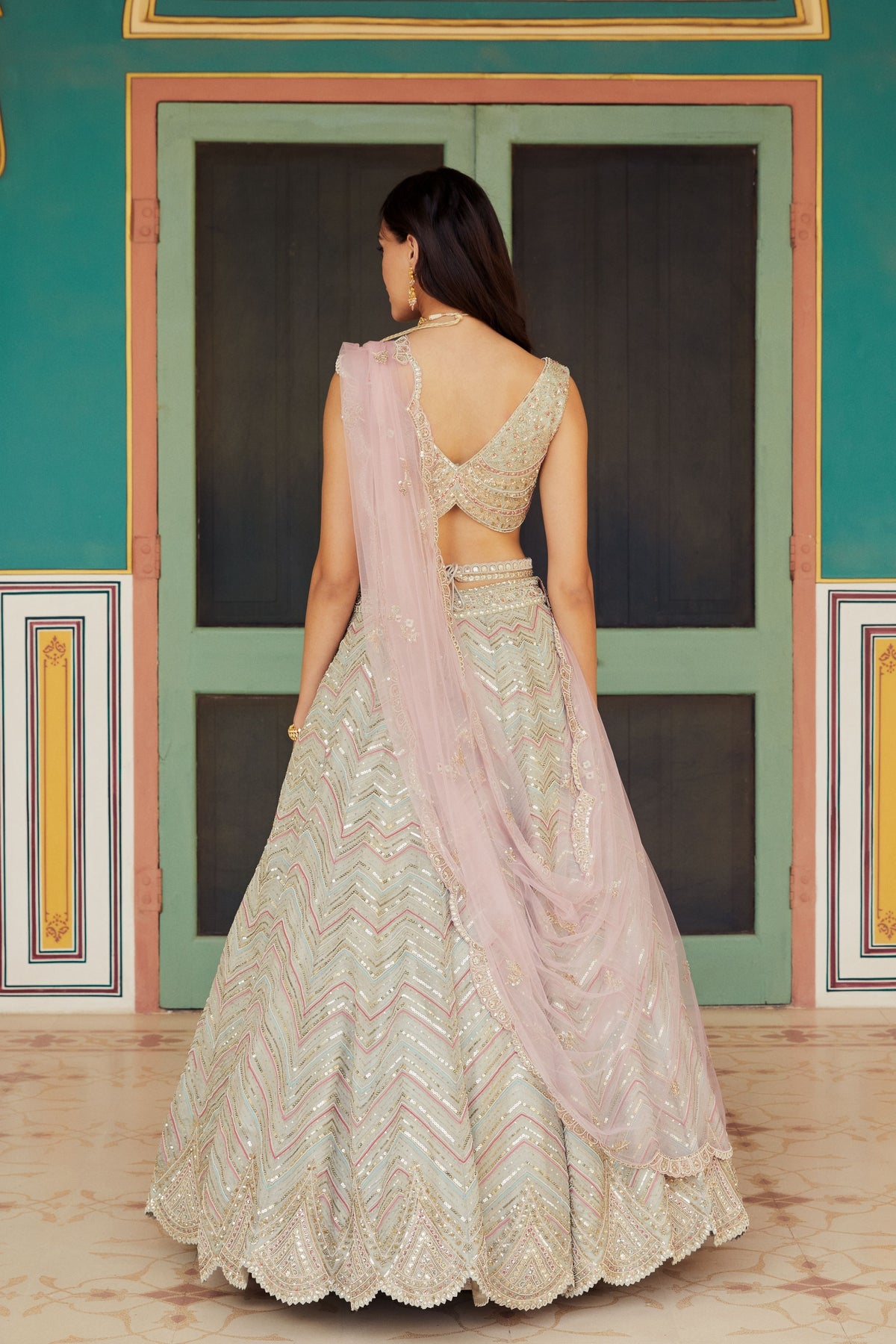 Dove grey embroidered lehenga set