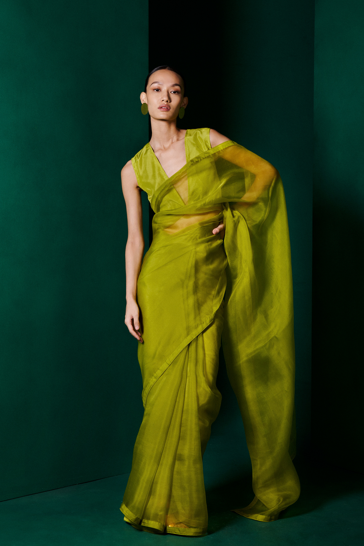 Handwoven Moss Green Orgnaza Sari