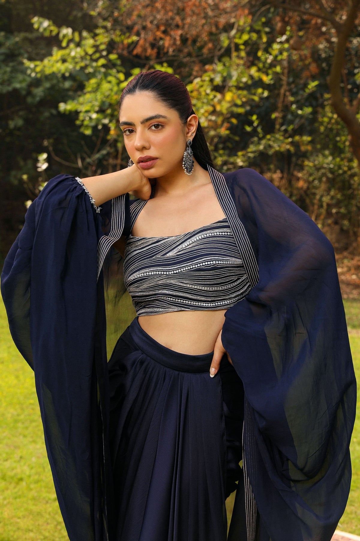 Kalki Navy Blue Cape Set