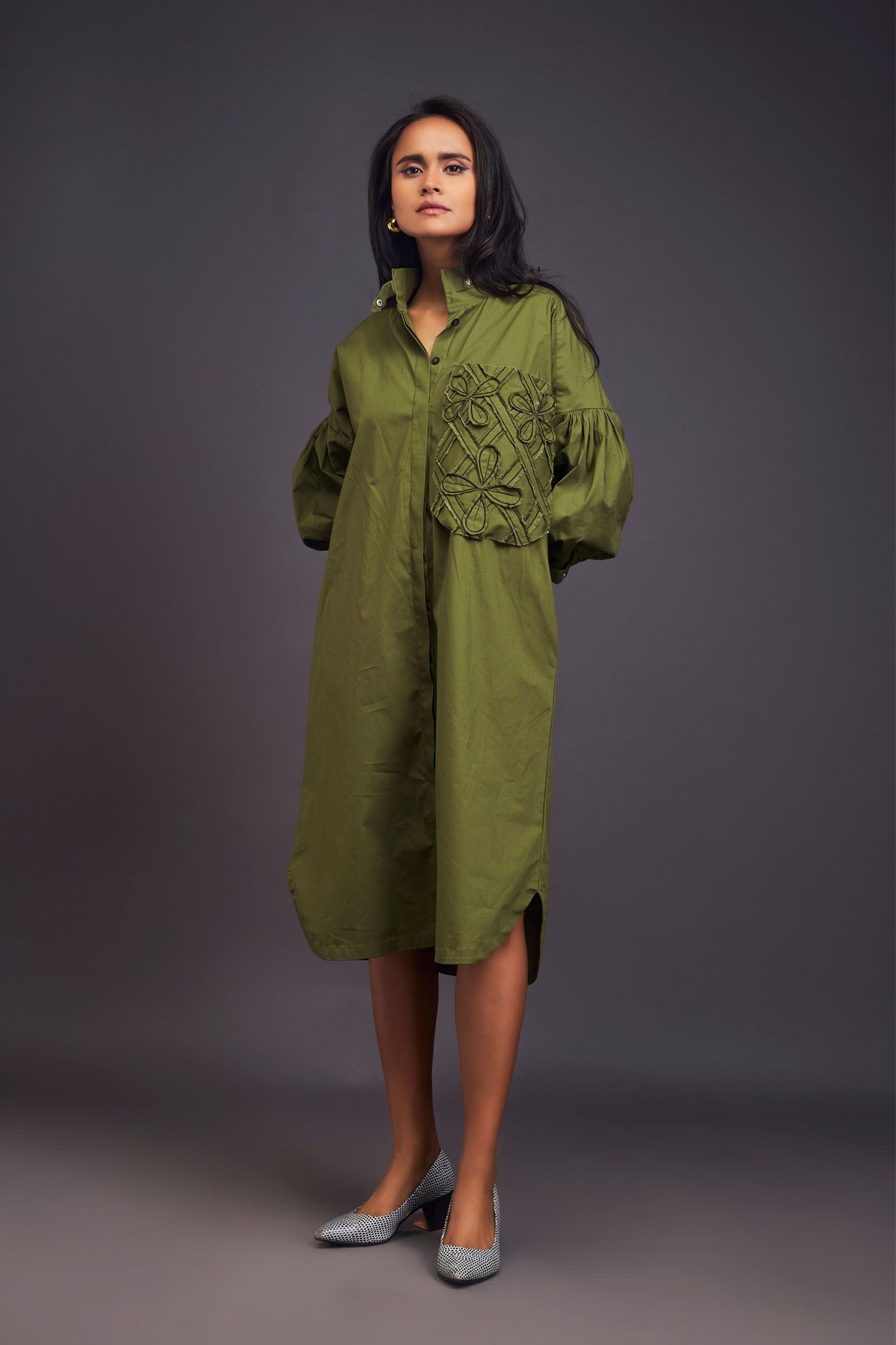 Green Oversized Shirt Dress