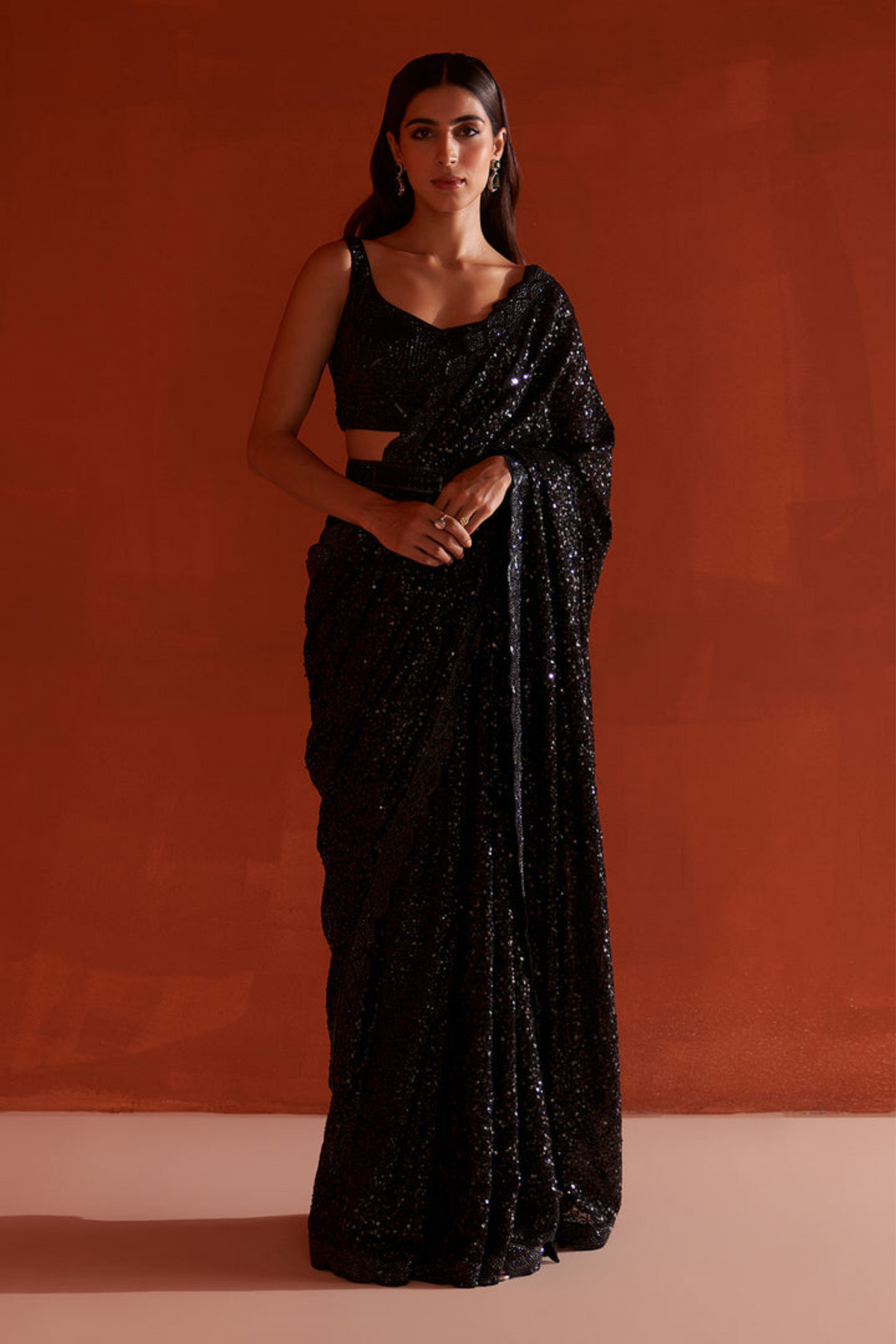 Black Sequins Georgette Saree