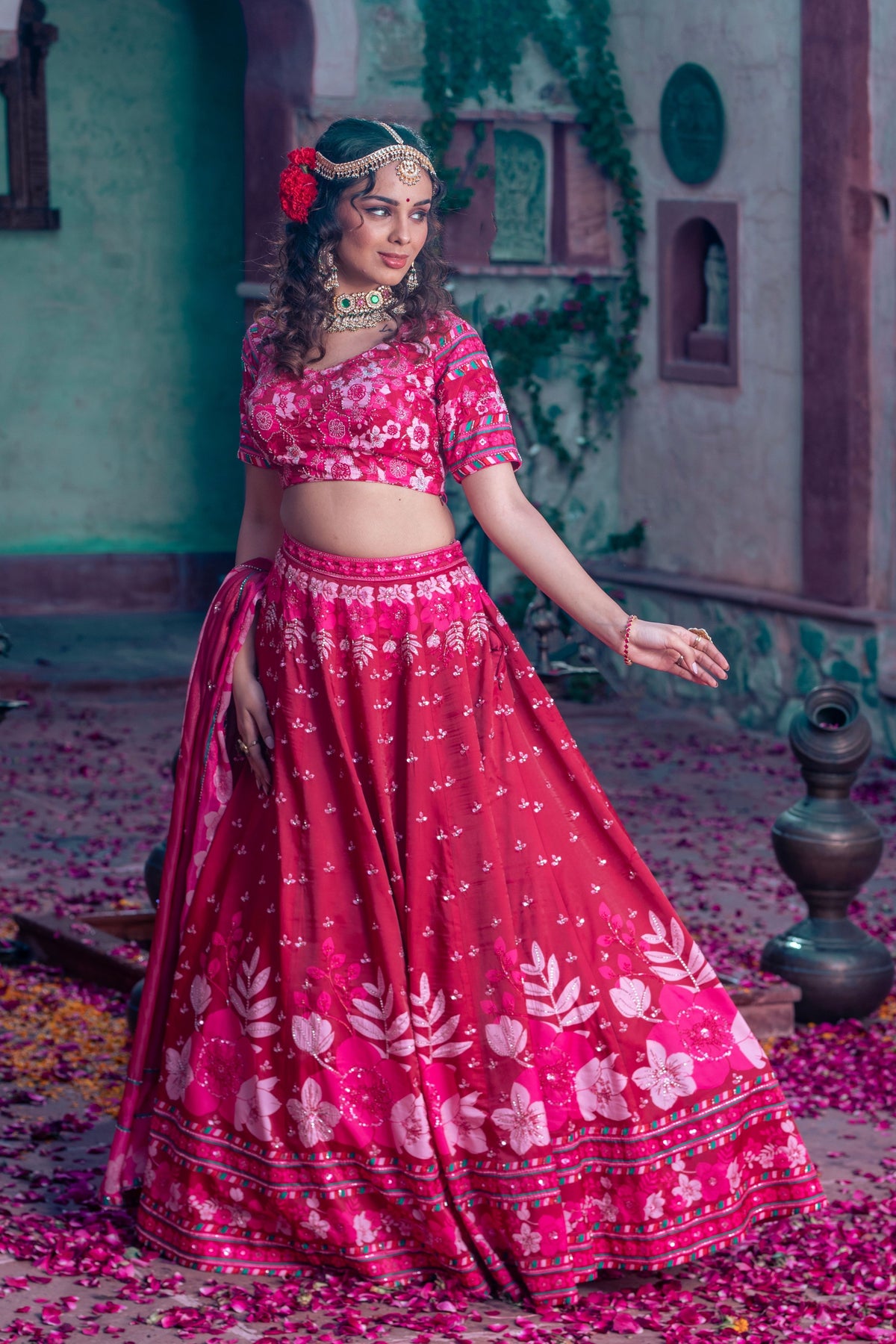 Maroon Embroidered Lehenga Set