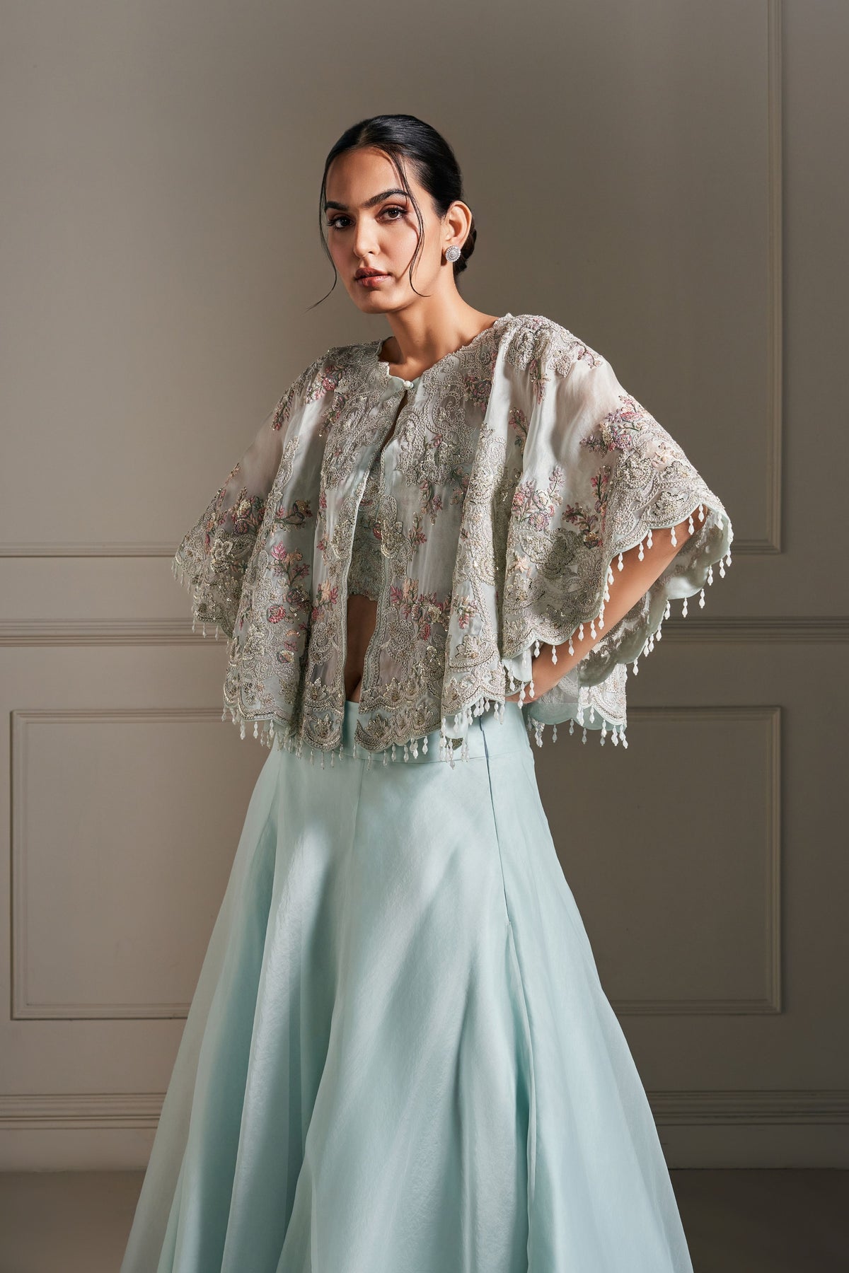 Regal Ice Blue Embellished Cape