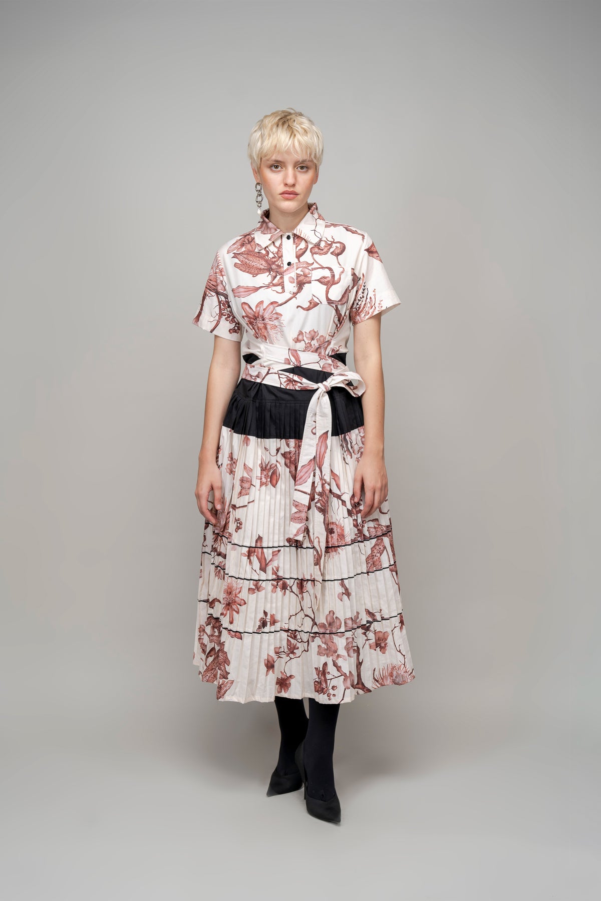 Garden Print Church Dress in Apricot