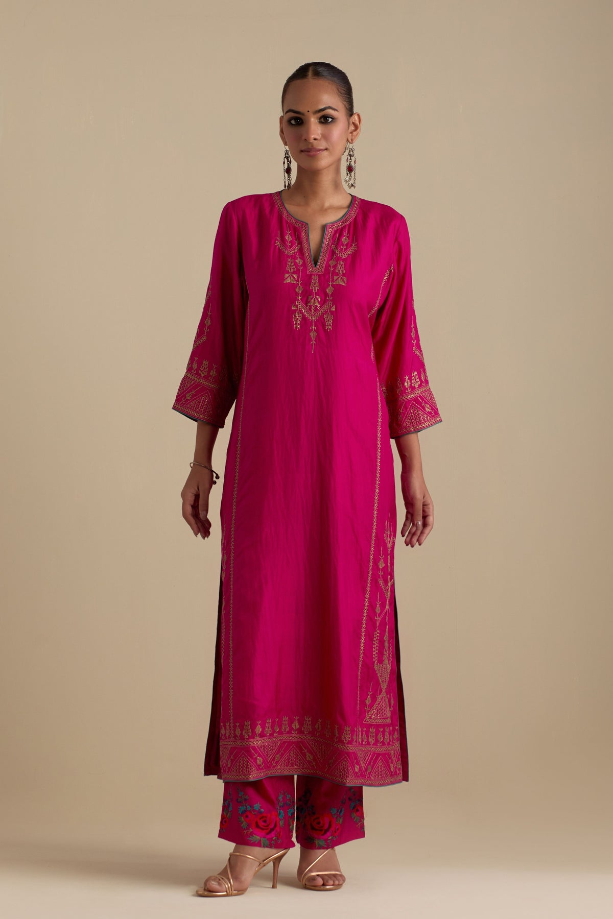 Fuchsia Silk Straight Kurta Set