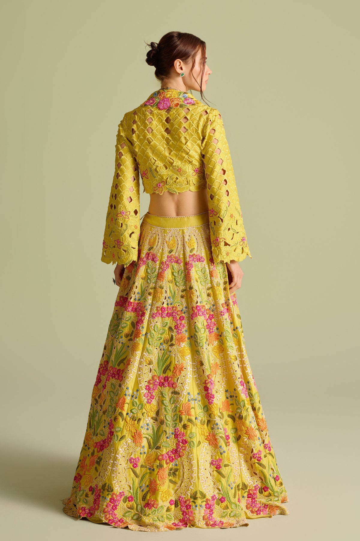 Yellow Multicolored Embroidered Lehenga