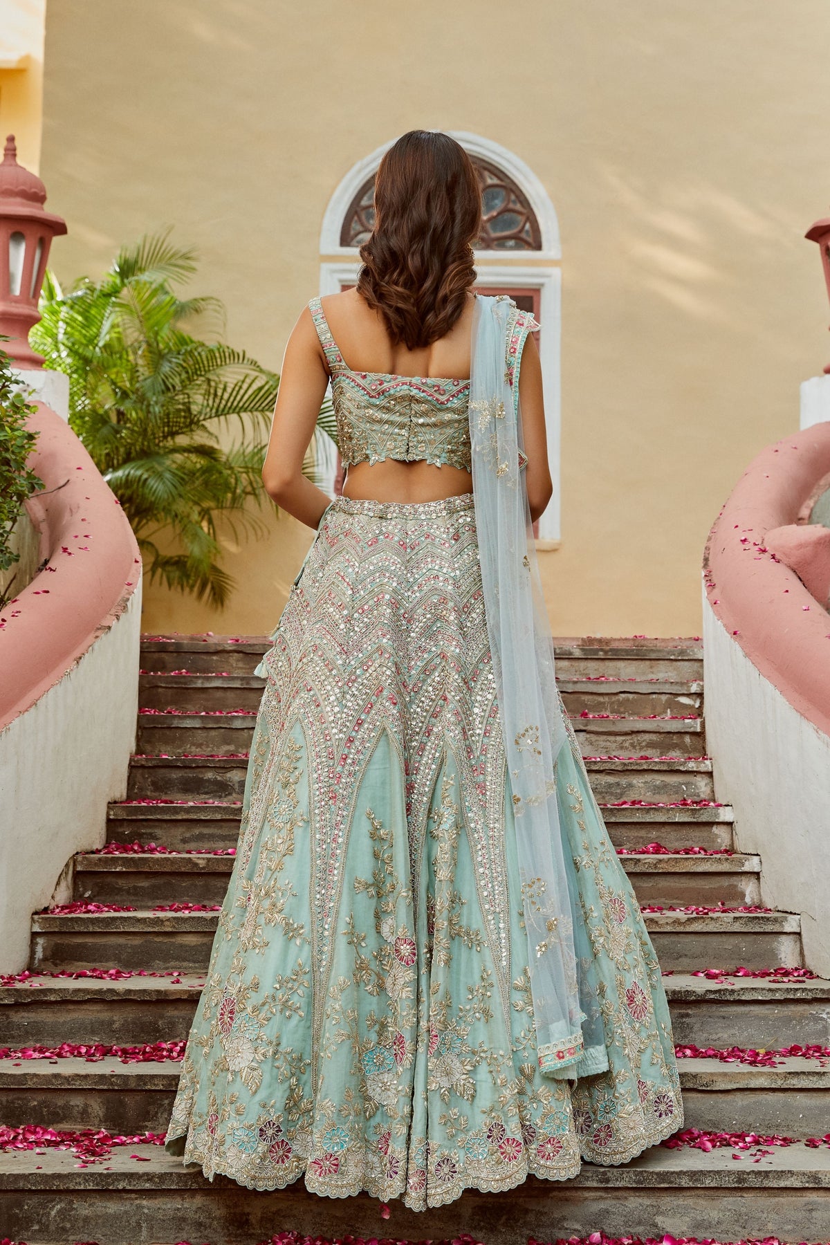 Teal embroidered lehenga set