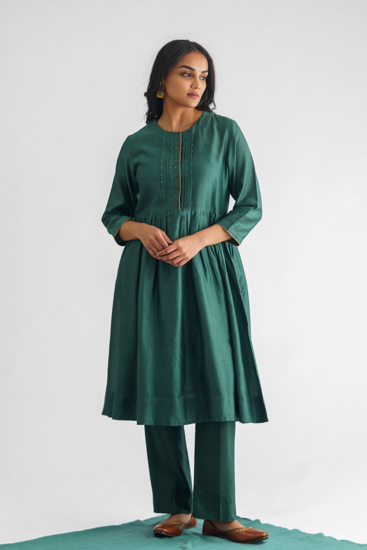 Green Chanderi Silk Tunic Set