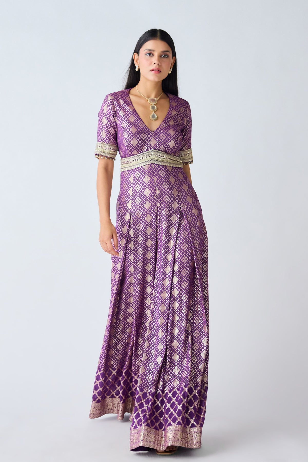 Purple Banarasi Sequins Jumpsuit