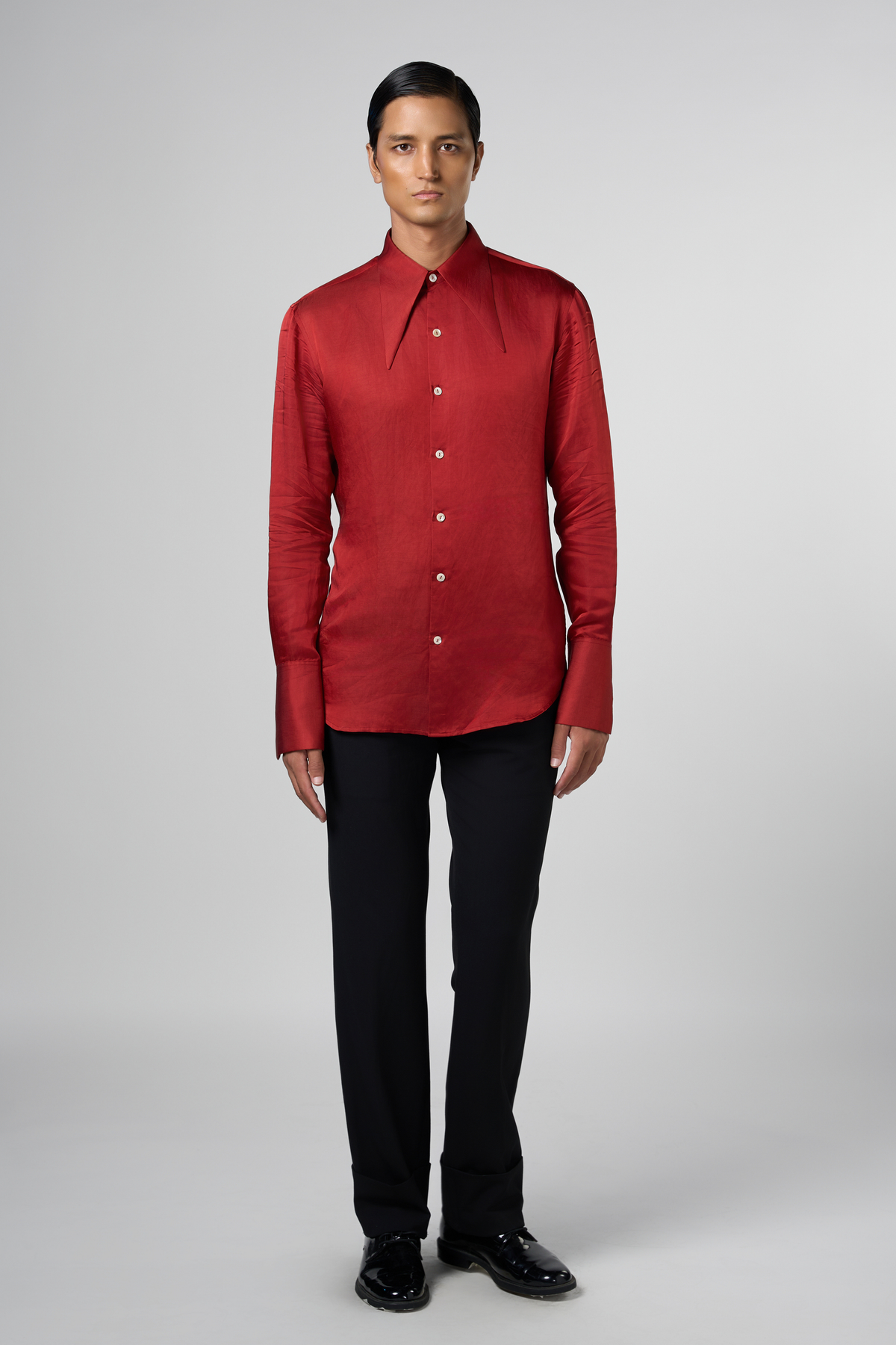 Tie up Collar Red Shirt