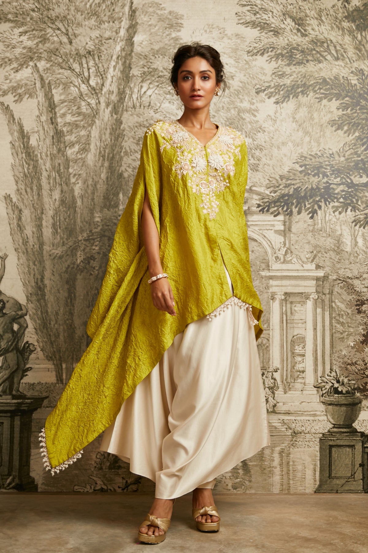 Lime Green Silk Kaftaan Set