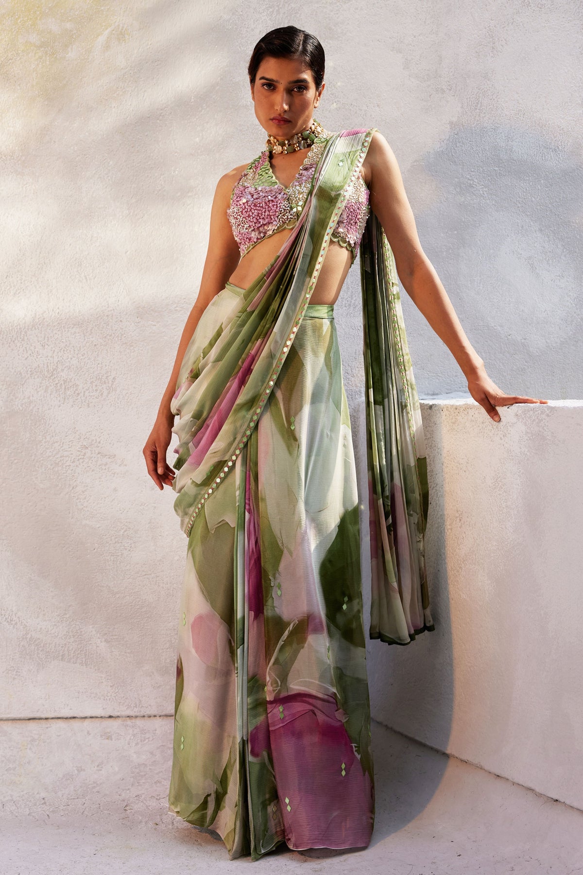 Mint Pre-drapped Saree