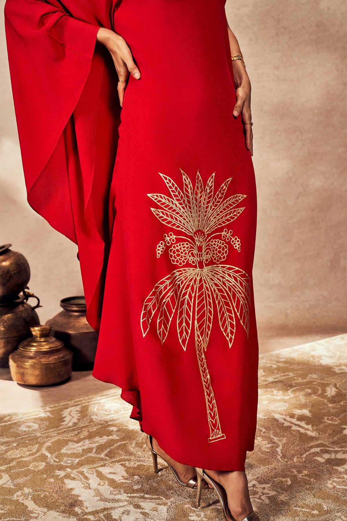 Red Tropical One Shoulder Kaftan