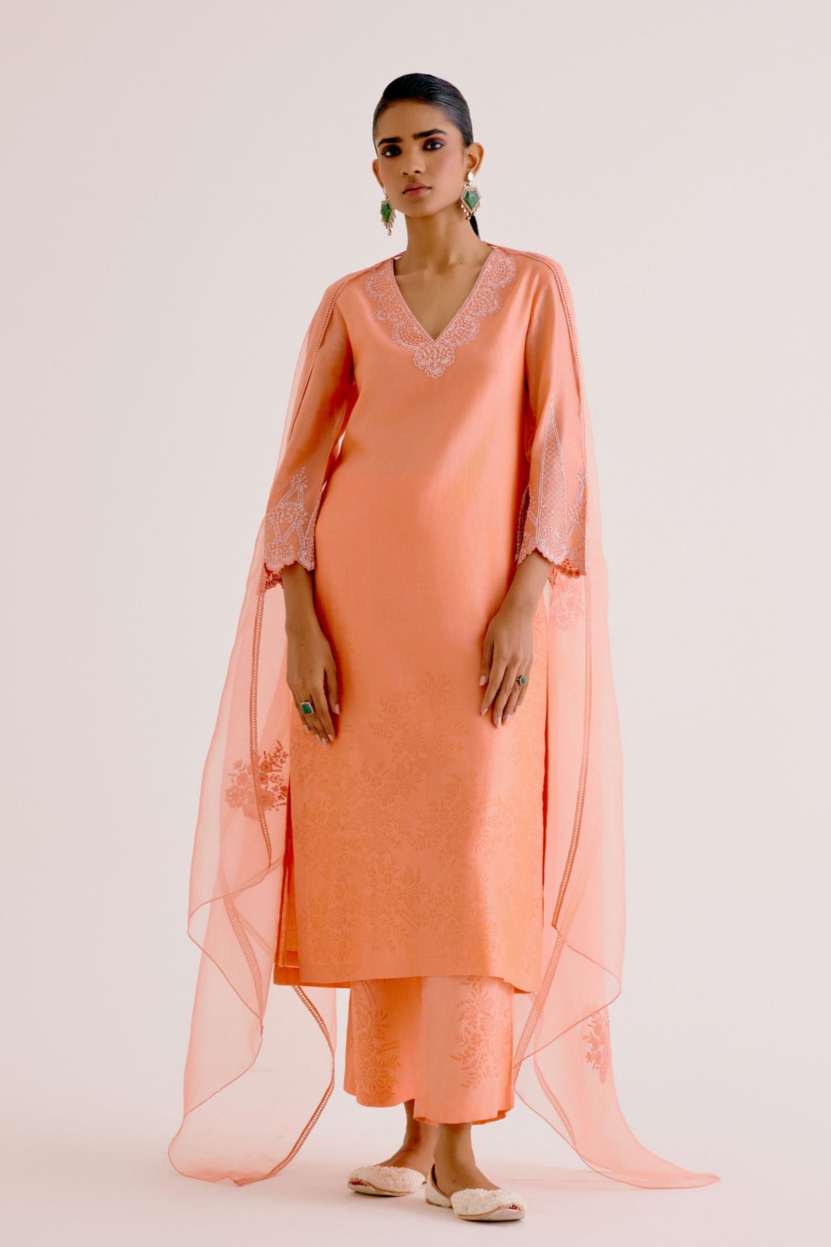 Peach Embroidered Kurta Set