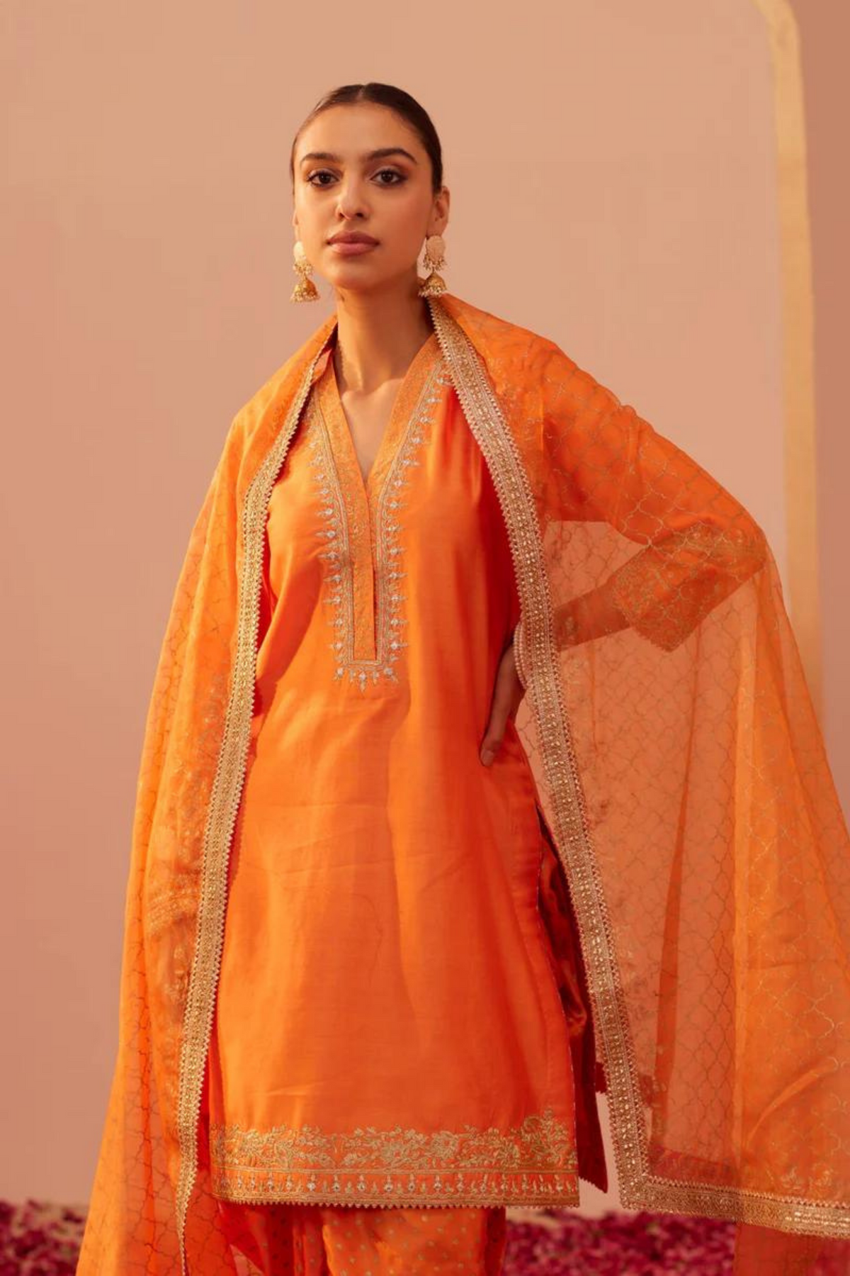 Faheeda Orange Kurta Set