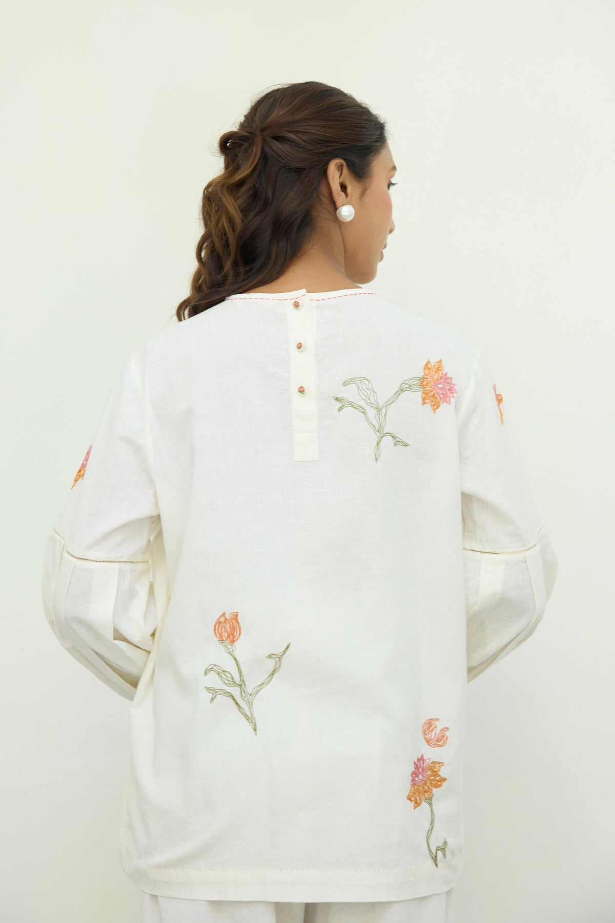 Hand Embroidered White Cotton Top