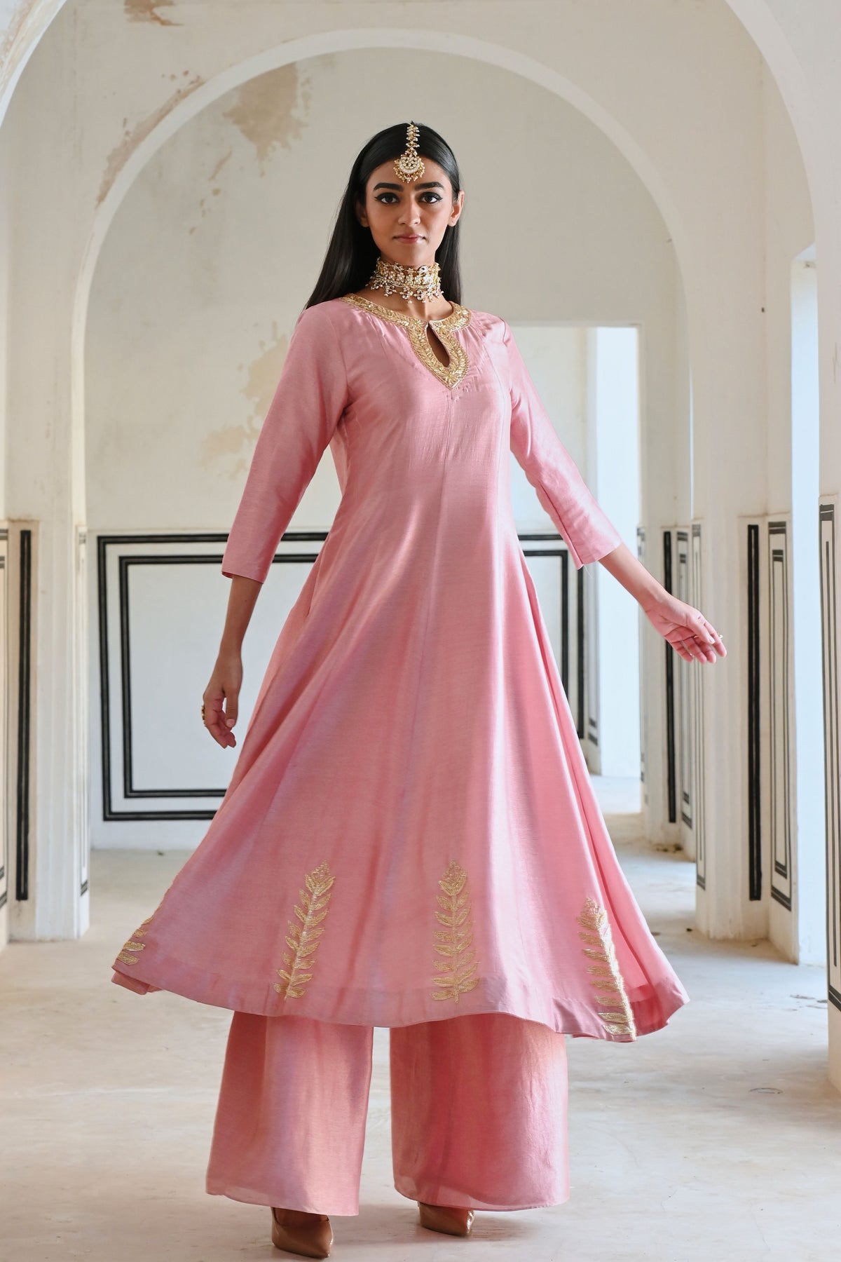 Mauve Pink Embroidered Anarakali Set